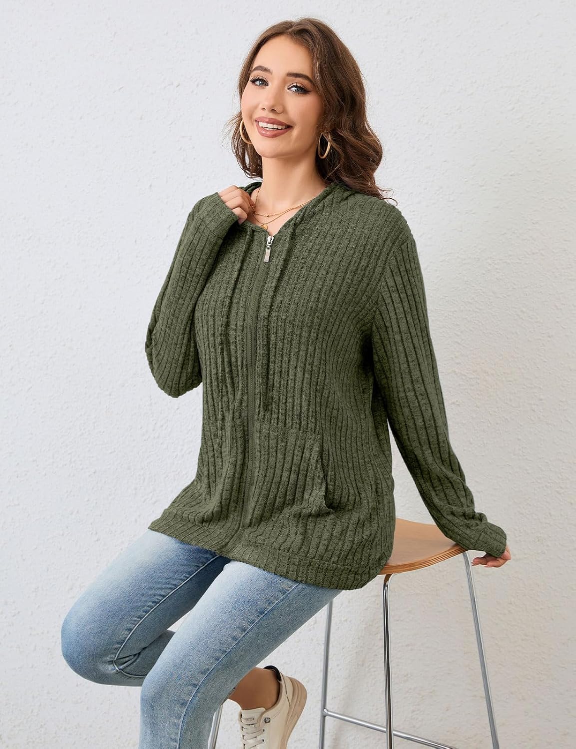 Thumbnail 5 de Flikity Womens Cardigans Zip Up Hoodie with Large Pockets – Lightweight Tunic Style Soft Knit