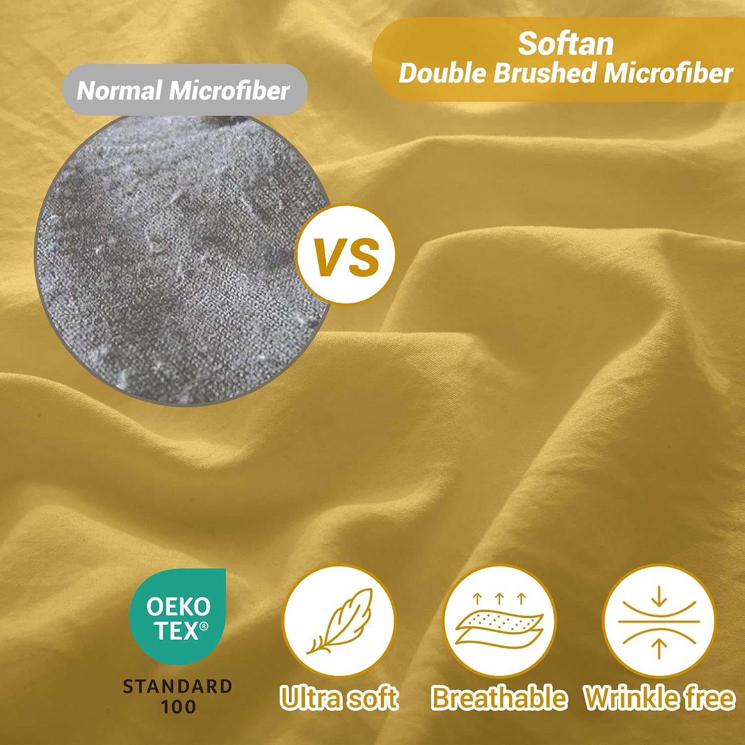 Detalle de Softan SHTGOLDK King Microfibre Sheet Set, Mustard Yellow, 15" Deep Pocket