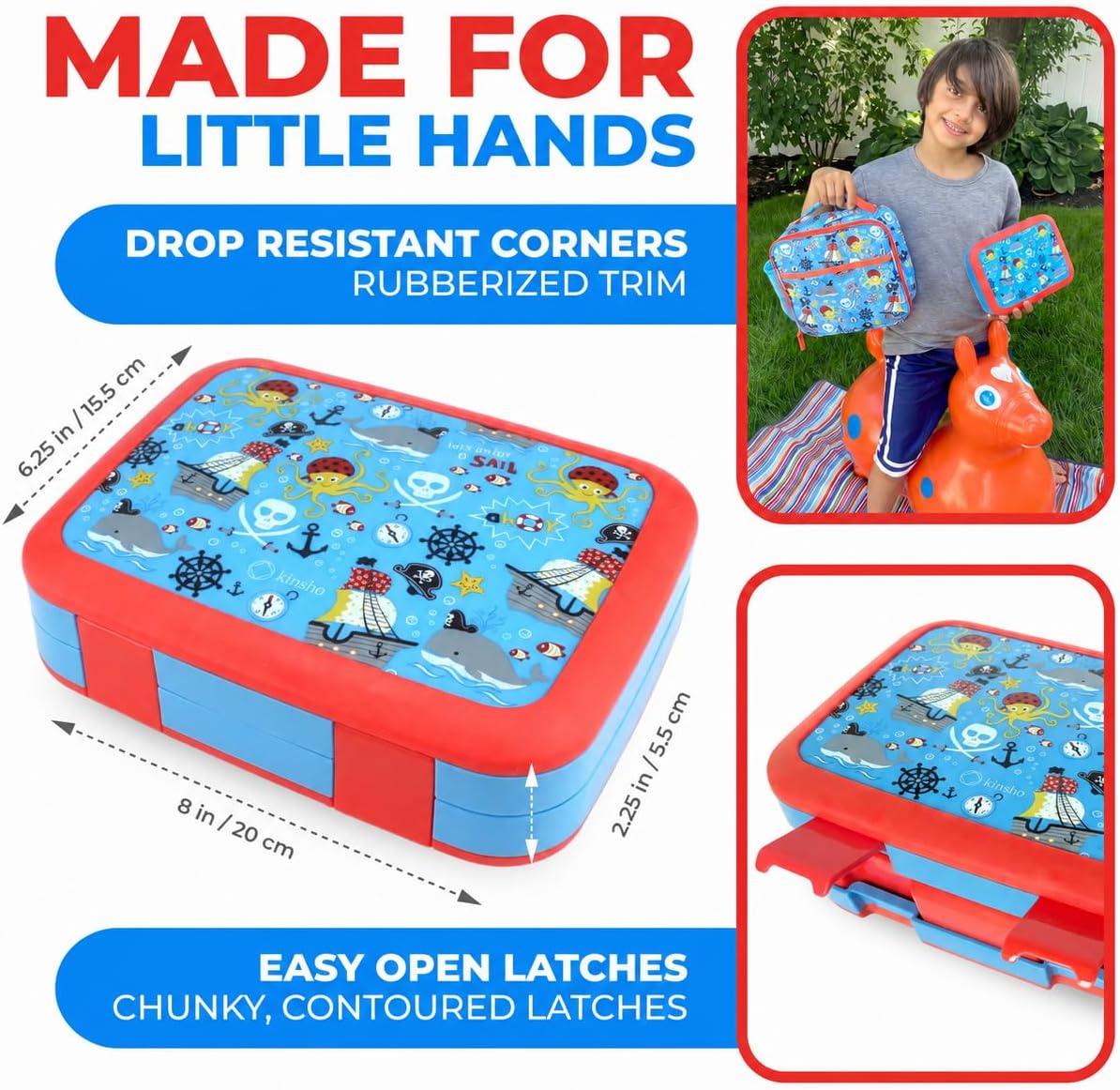 Detalle de Bento Box Blue Pirates 5-Compartment Kids Lunch Set 🍱