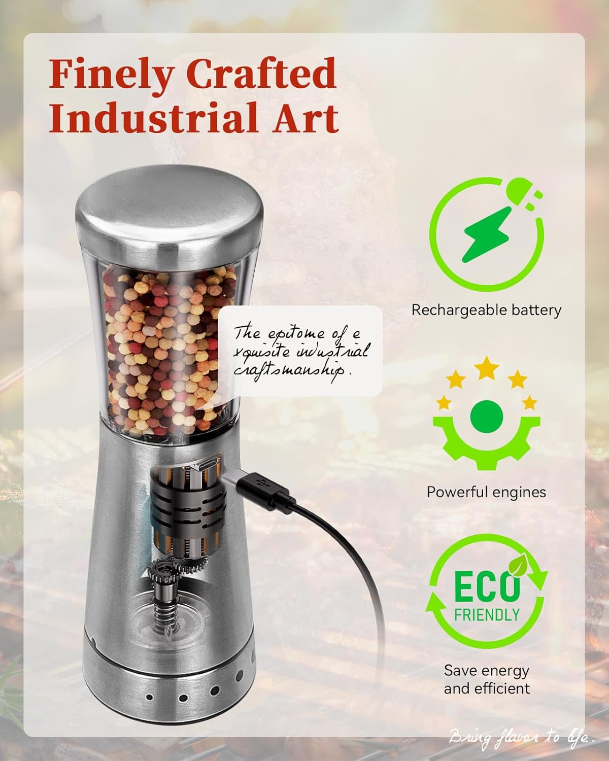 Thumbnail 3 de Electric Salt and Pepper Grinder Set with Storage Base (Stainless Steel, Rechargeable, Adjustable Coarseness)
