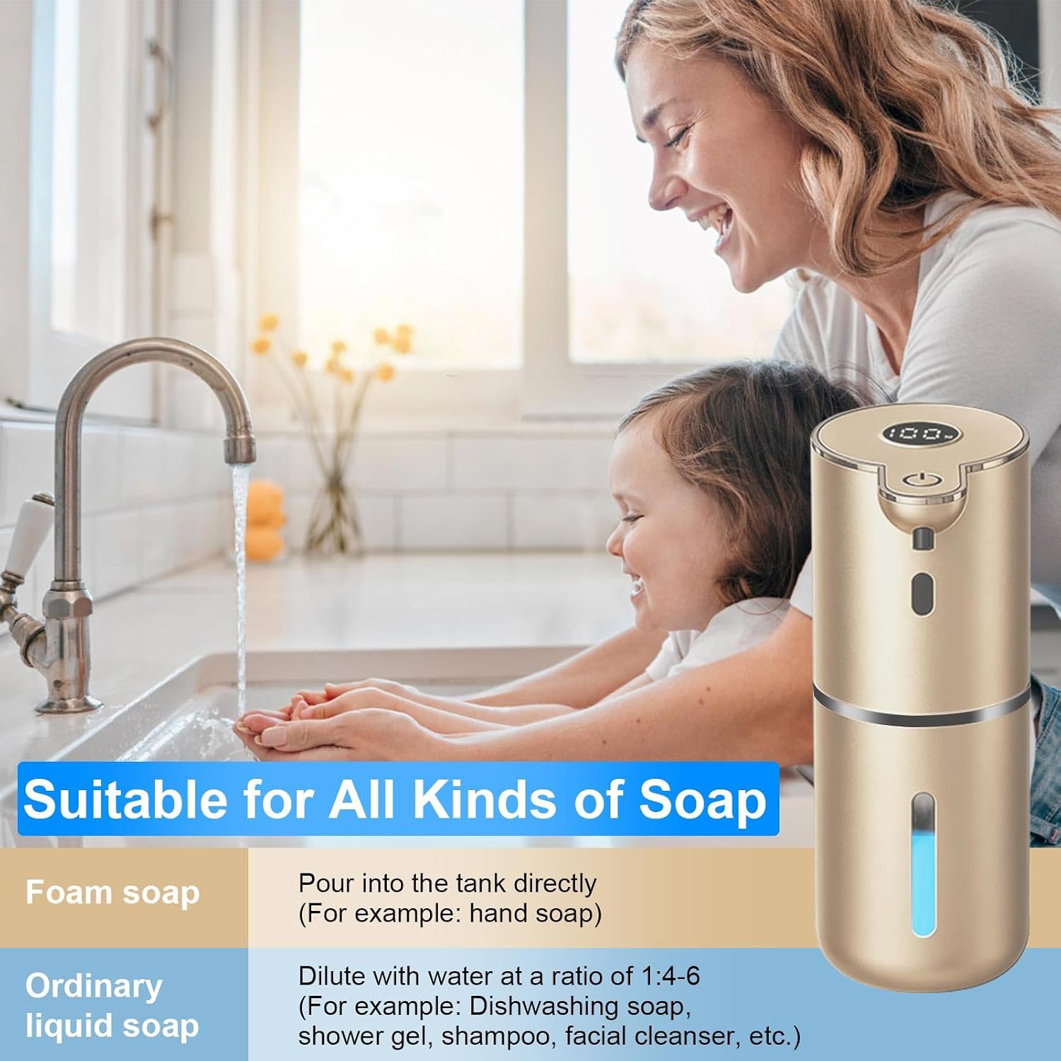 Detalle de OHIFAST OFASDGDP18F Touchless Foaming Soap Dispenser, Gold, 380 mL