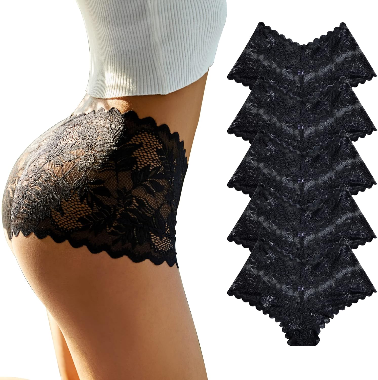 Detalle de FINETOO 5er Pack Damen-Unterhosen mit Spitze – bequeme Slips/Boxershorts im Mehrpack (S–XXL)