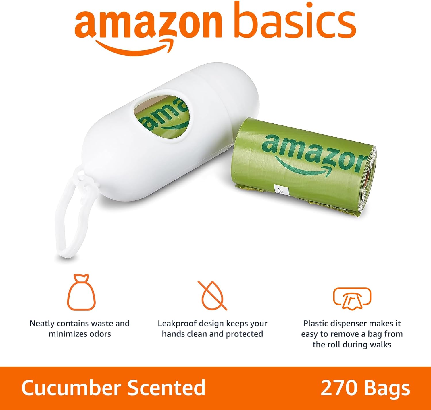 Thumbnail 1 de Amazon Basics Dog Poop Bags with Dispenser (270 Bags) – Cucumber Scent, Leakproof & Clip