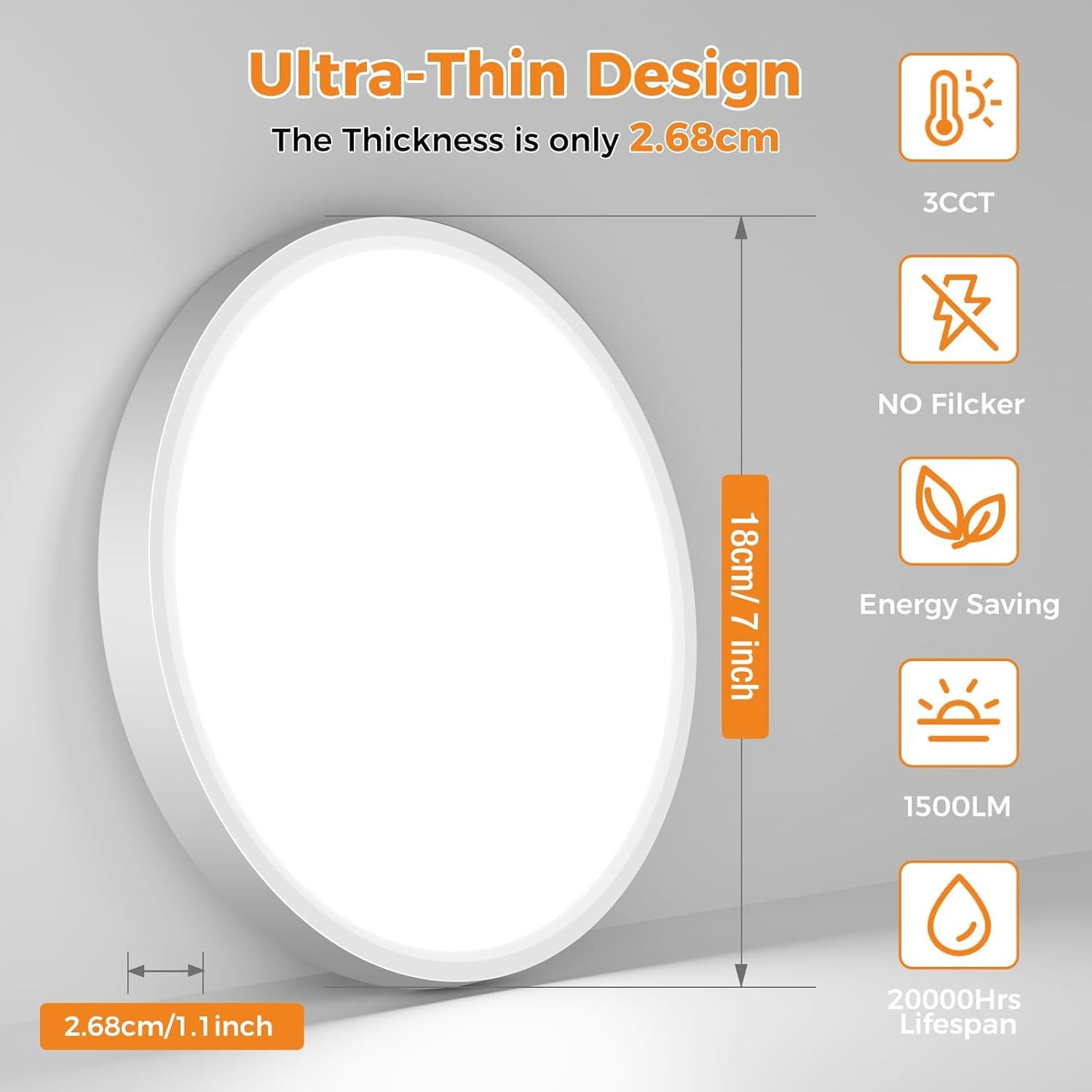 Thumbnail 3 de slochi Bathroom Light 3000K/4000K/6500K Flush Ceiling Light