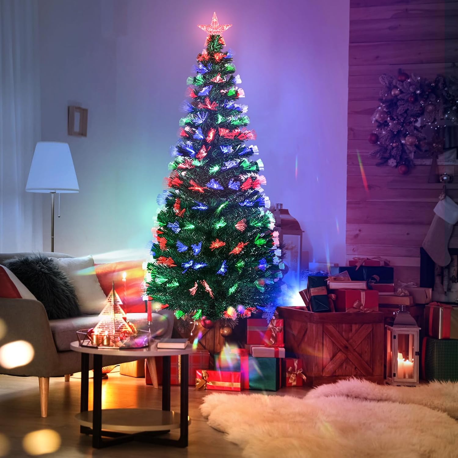 Thumbnail 6 de Sapin de Noël Artificiel Uten 1,5 m avec Pointe en PVC et Fibre de Verre – 8 Modes lumineux