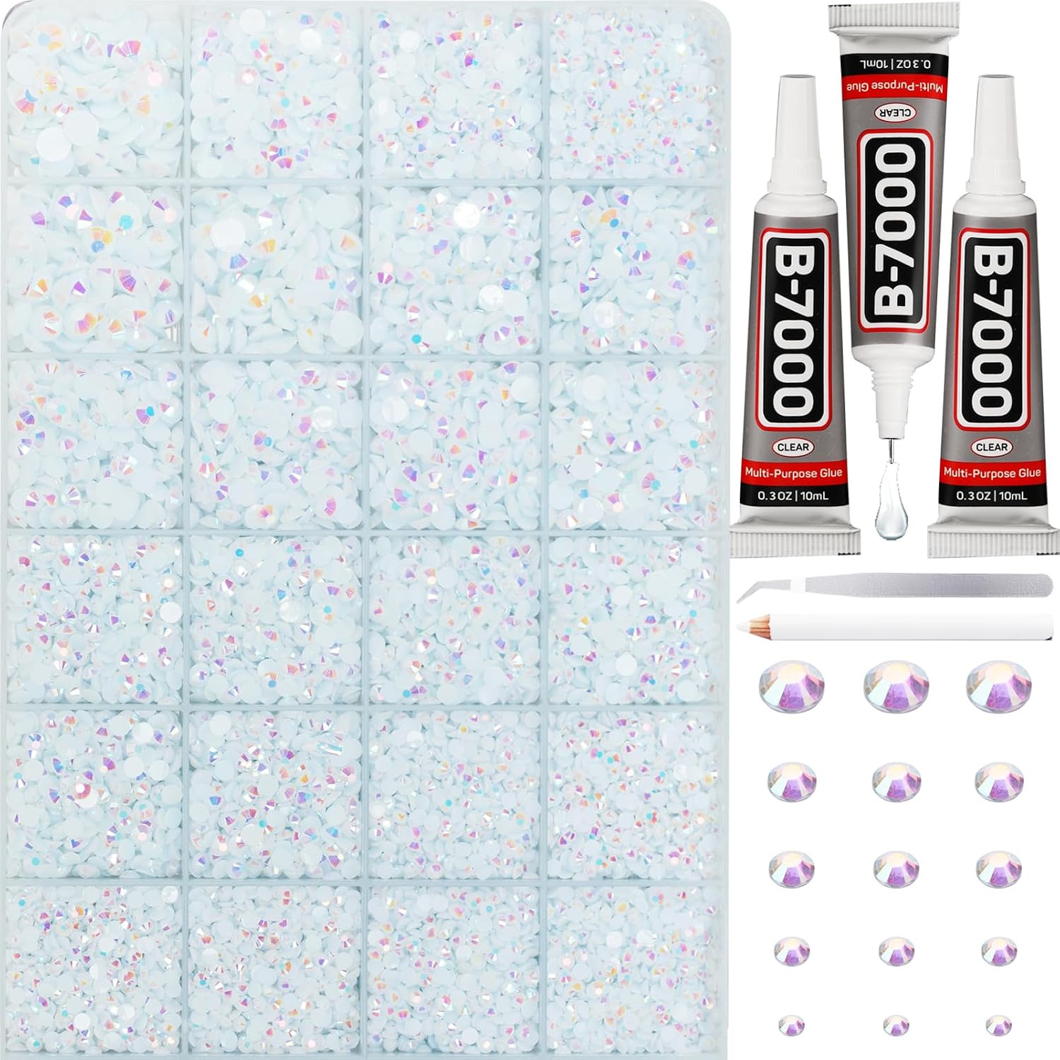 Detalle de Worthofbest z124s-72 Rhinestone Craft Kit, 2–6 mm Resin AB Flatbacks