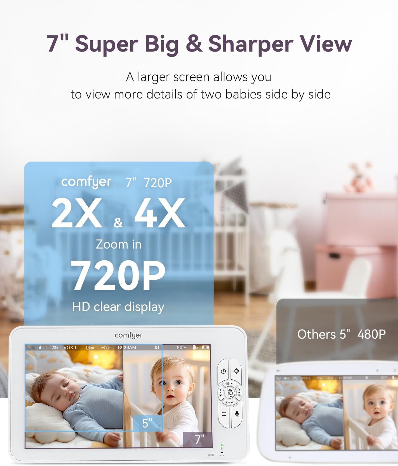 Thumbnail 1 de Comfyer 7" Split-Screen Baby Monitor