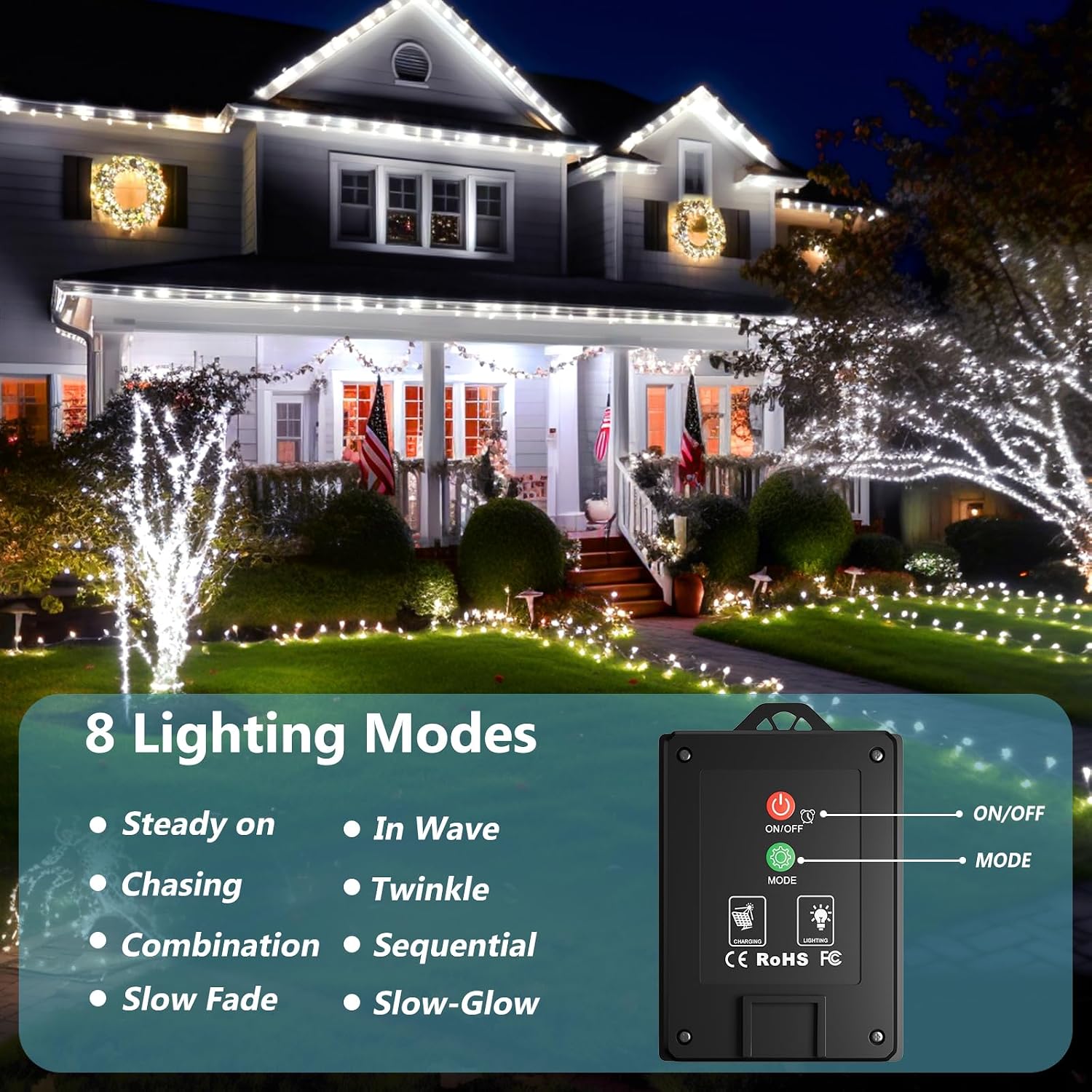 Detalle de Solar Lichterkette Aussen (3×12 m, 120 LEDs) – IP65 wetterfest für Balkon, Garten & Terrasse