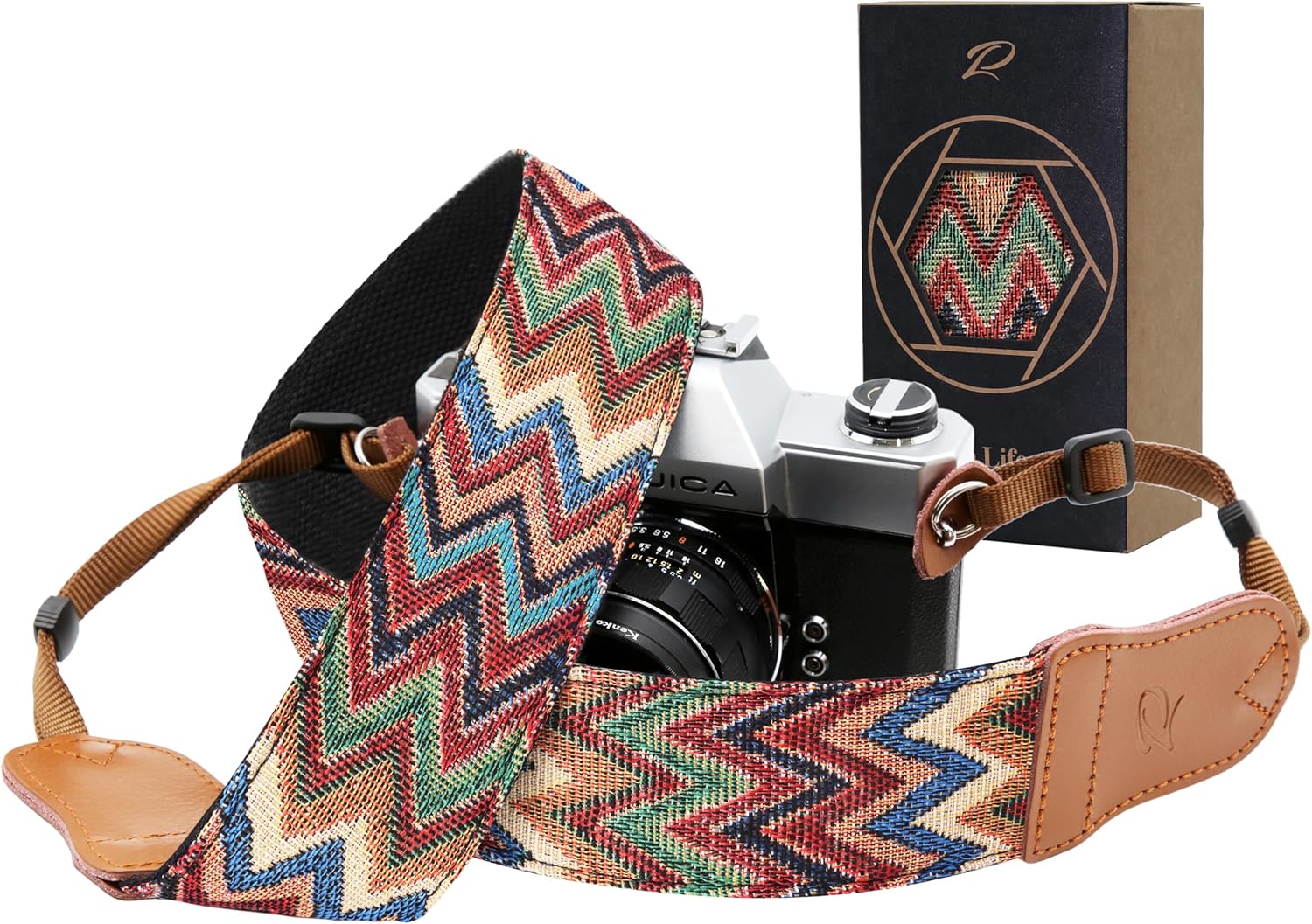 Detalle de Padwa Lifestyle Kameragurt – 2 Zoll breiter Vintage-Baumwollgurt mit Rindsleder-Enden