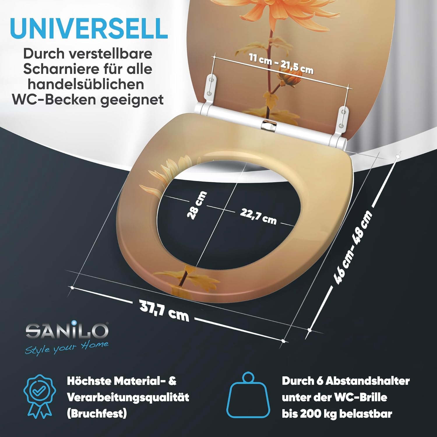 Thumbnail 4 de Sanilo WC Sitz mit Absenkautomatik & Schnellverschluss – Toilettendeckel zum Abnehmen per Knopfdruck