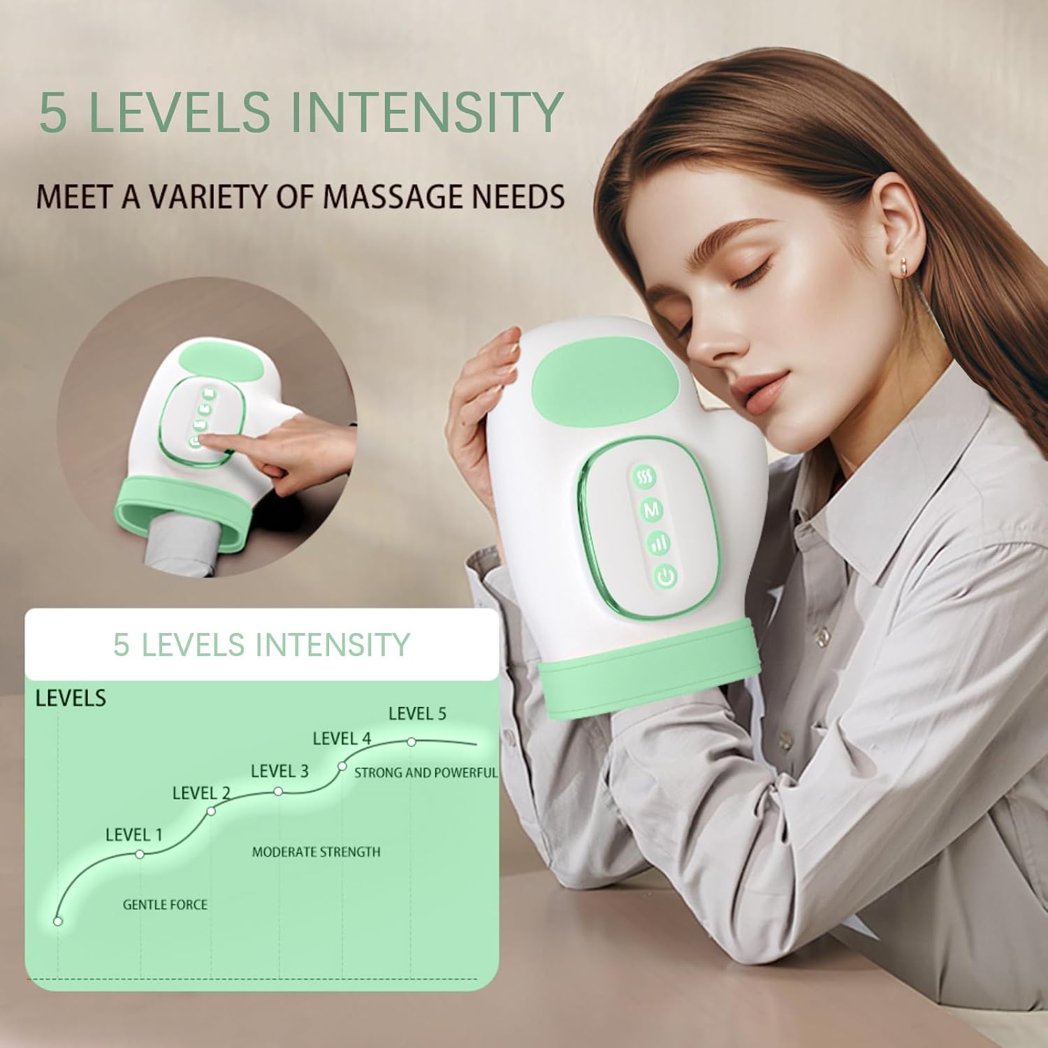 Detalle de ideallife handmassageapparaat met warmte, 14 luchtkussens en 3 massagemodi
