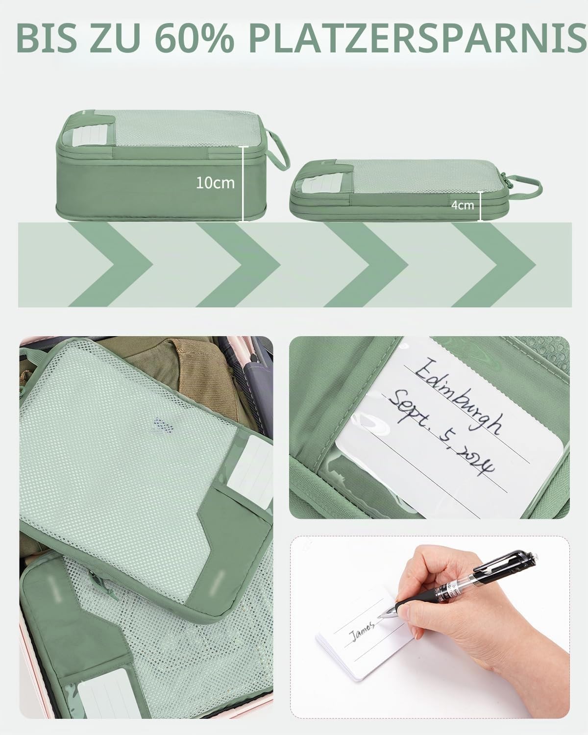 Thumbnail 1 de ECOHUB 4-teiliger Kompressions-Koffer-Organizer Set mit Packwürfeln und Tag (Grün)