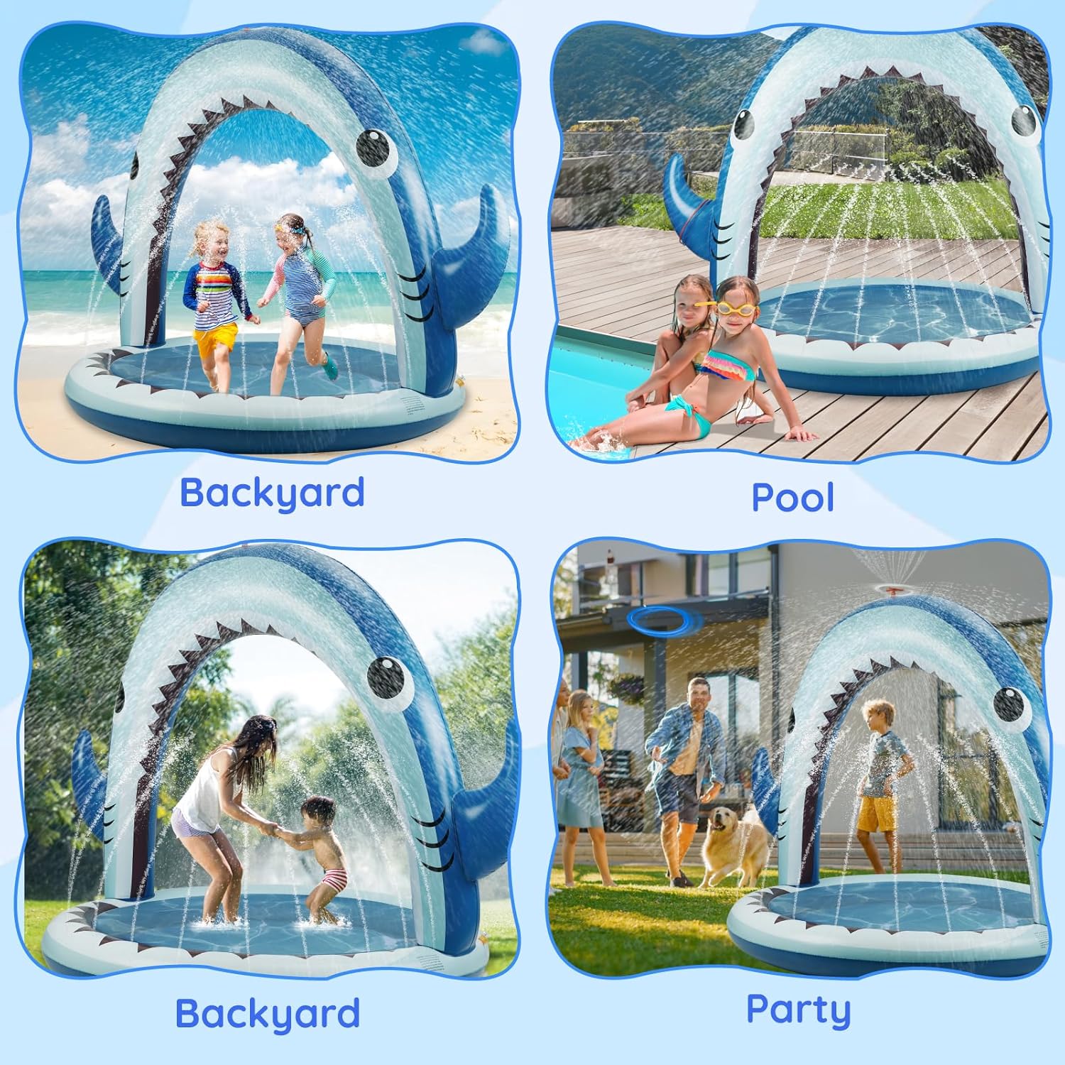 Thumbnail 6 de Gleamkid Splash Pad 4-In-1 Inflatable Shark Water Toys: A practical outdoor sprinkler with Ring Toss for UK summer fun