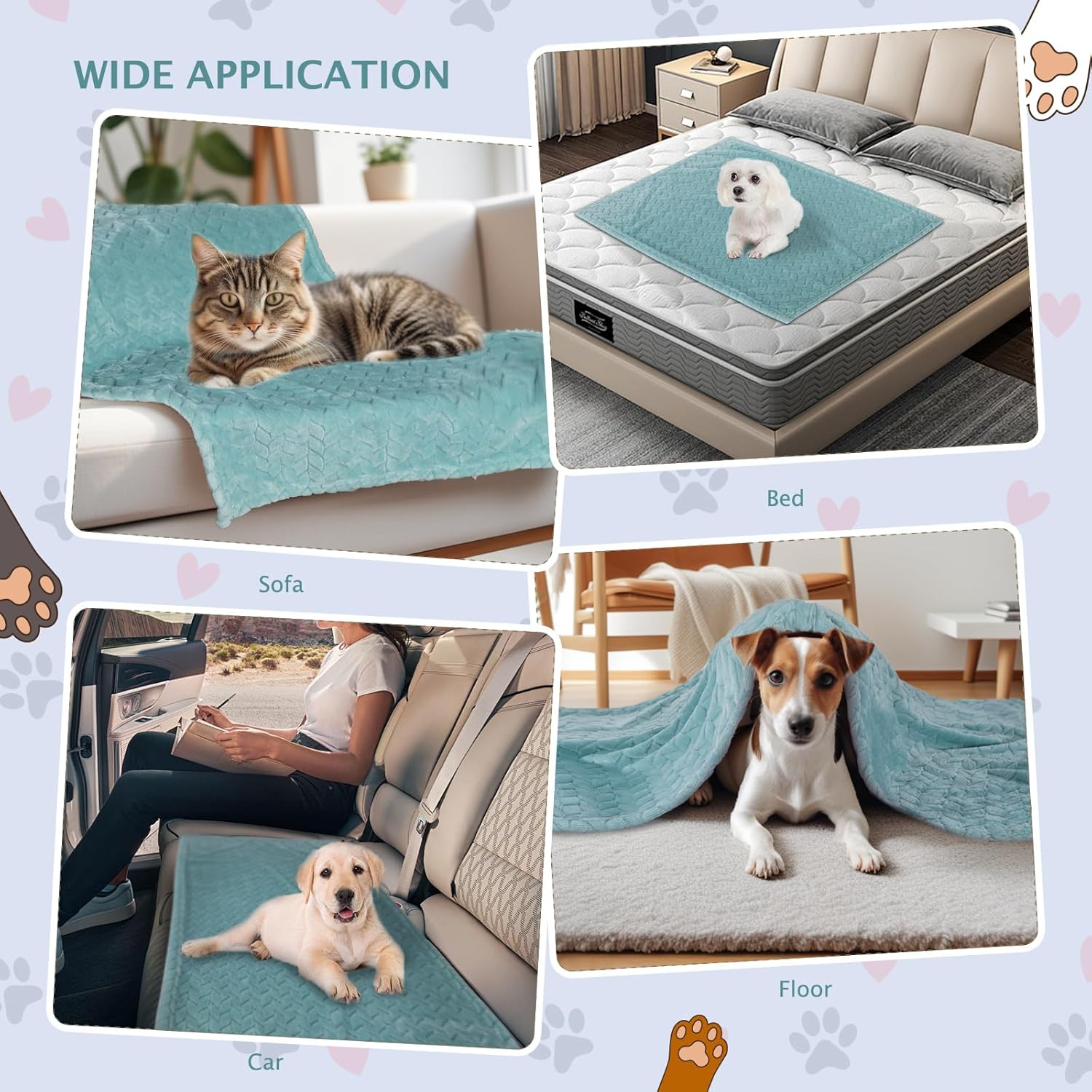 Detalle 2 de BVAGSS 6 Stück Kleine Flauschige Hundedecke – Weich mit Fleece Flanell, 76 x 52 cm, Grün Weizenohren