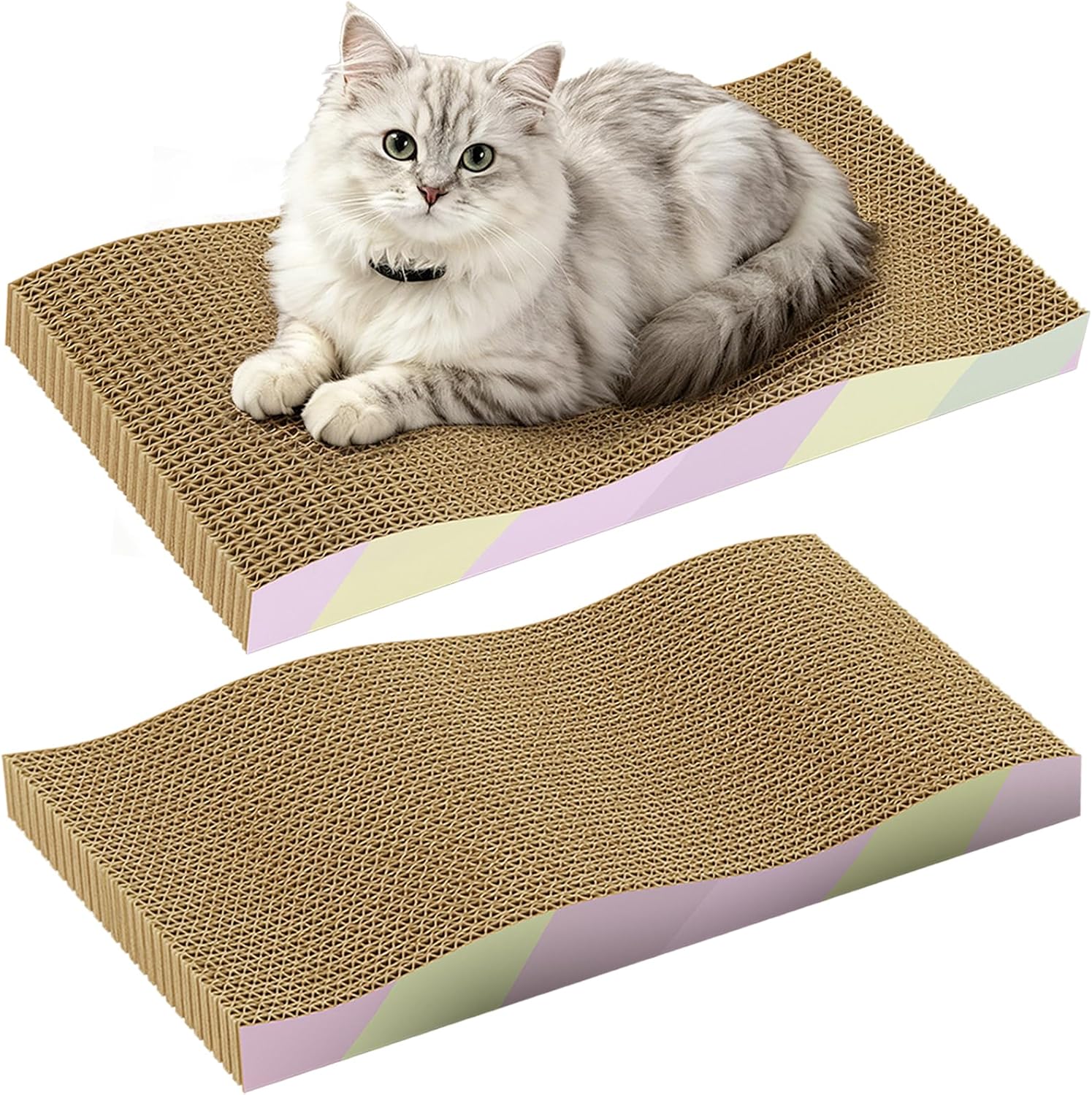 Detalle de KISENG CSP4321 Reversible Cat Scratcher Board, 2-Pack, Wave-Shaped Cardboard