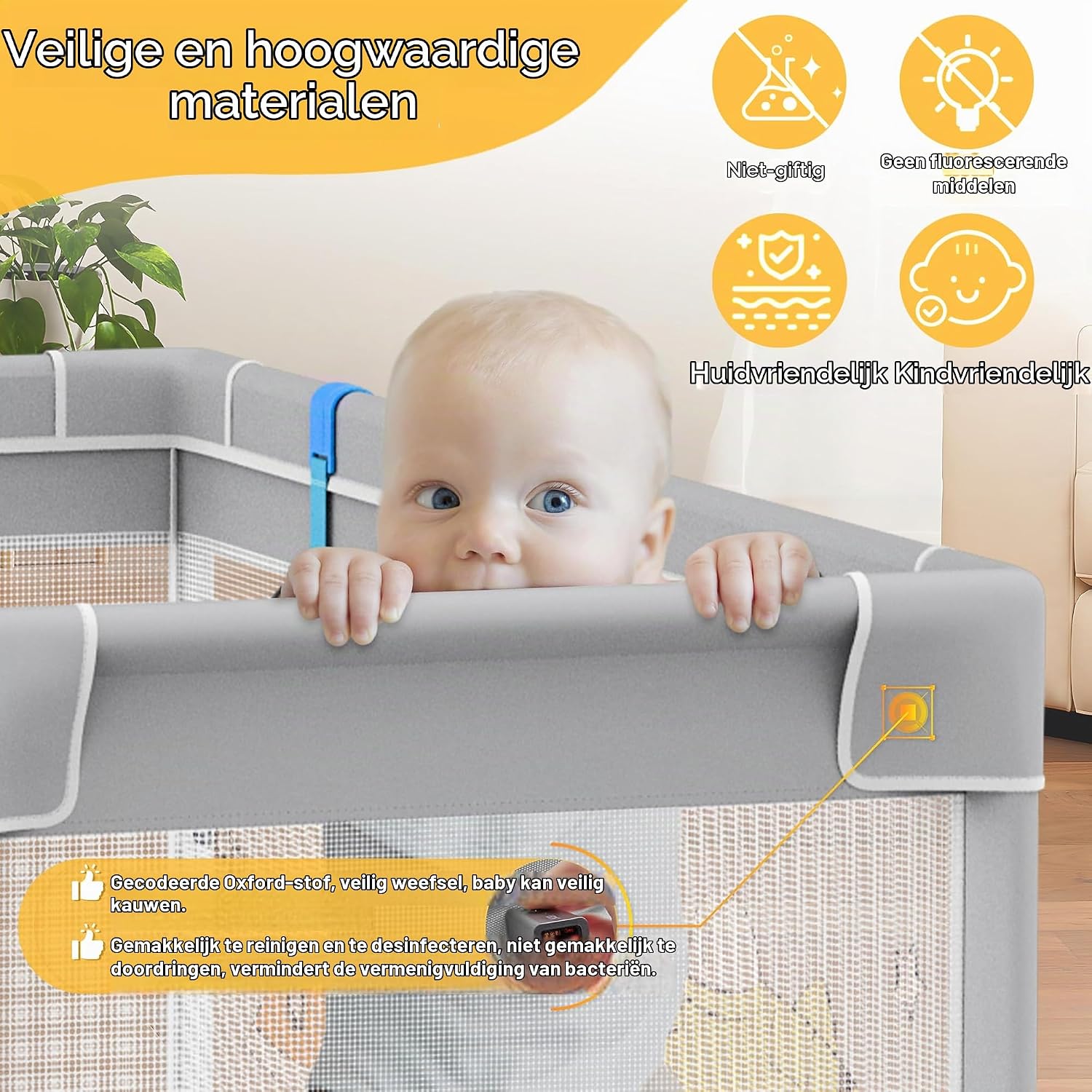 Detalle 2 de UISEBRT babybox 127 x 127 x 68 cm met ademend net en 50 ballen