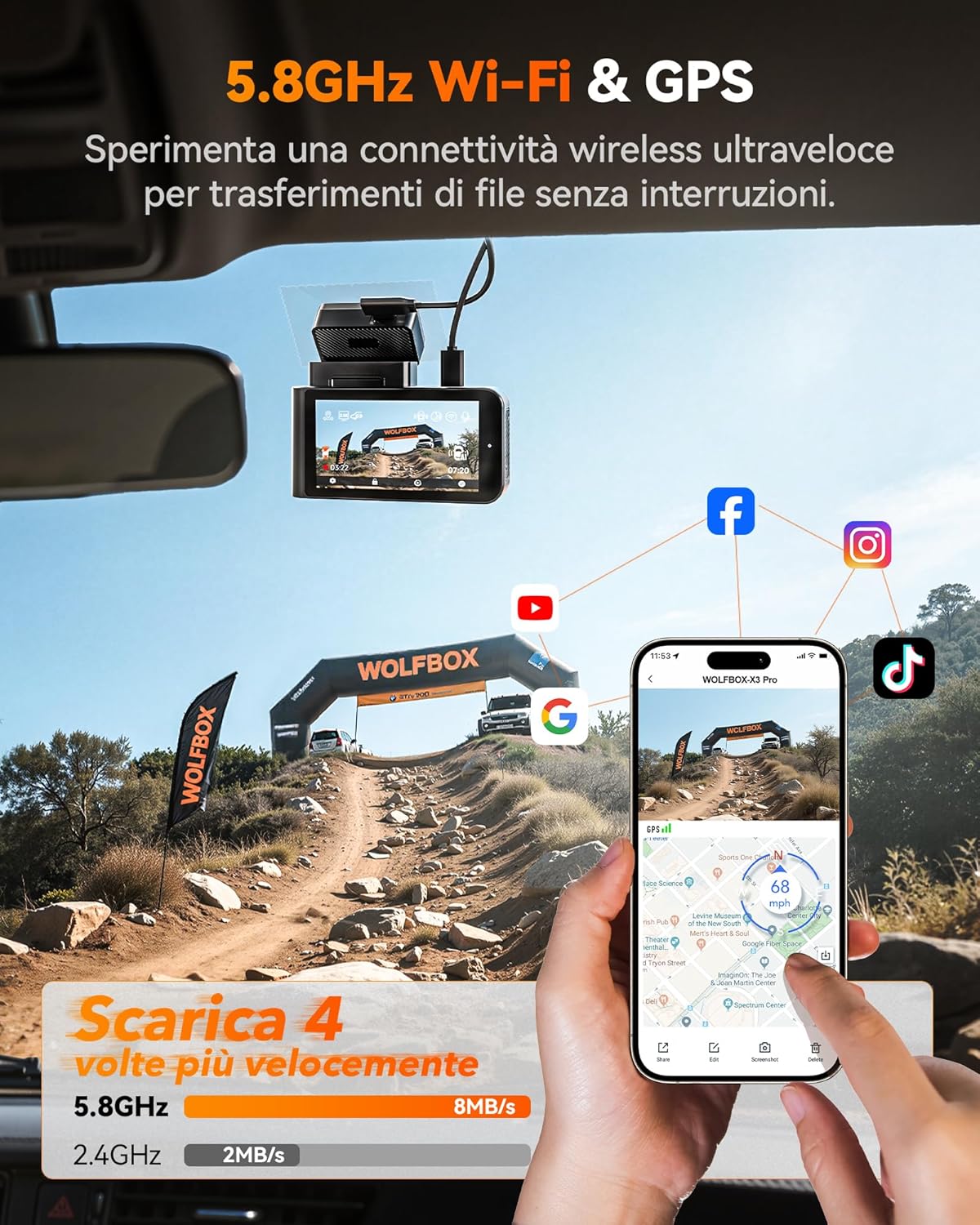 Thumbnail 6 de WOLFBOX X3 PRO Dashcam auto duale anteriore e posteriore con STARVIS 2 IMX675, 2,5K 60 FPS e ADAS