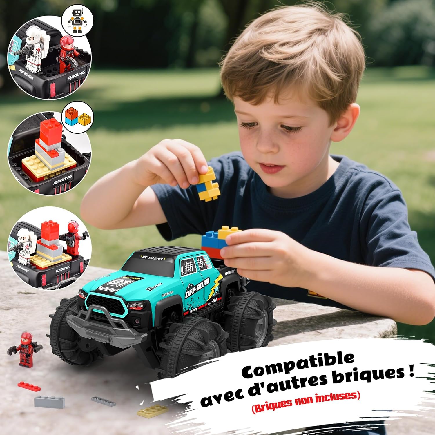 Detalle de Voiture Télécommandée 4WD Amphibie – Stunt Tout-Terrain avec Capteur Gestuel et LED