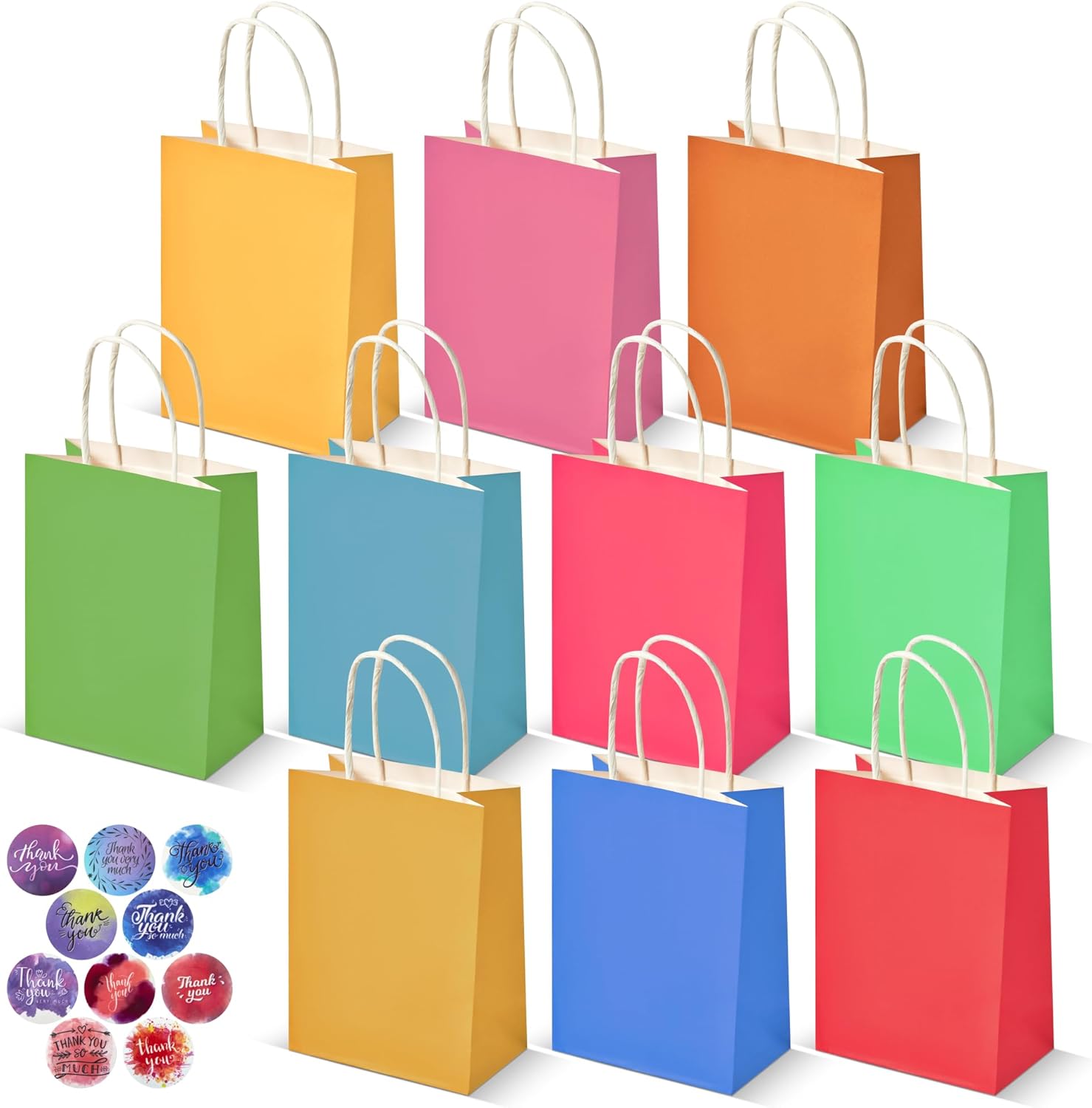 Detalle de HURUC 30 PCS Colourful Paper Party Bags with Handles 120 GSM – Rainbow Kraft Bags (15×8×21 cm)