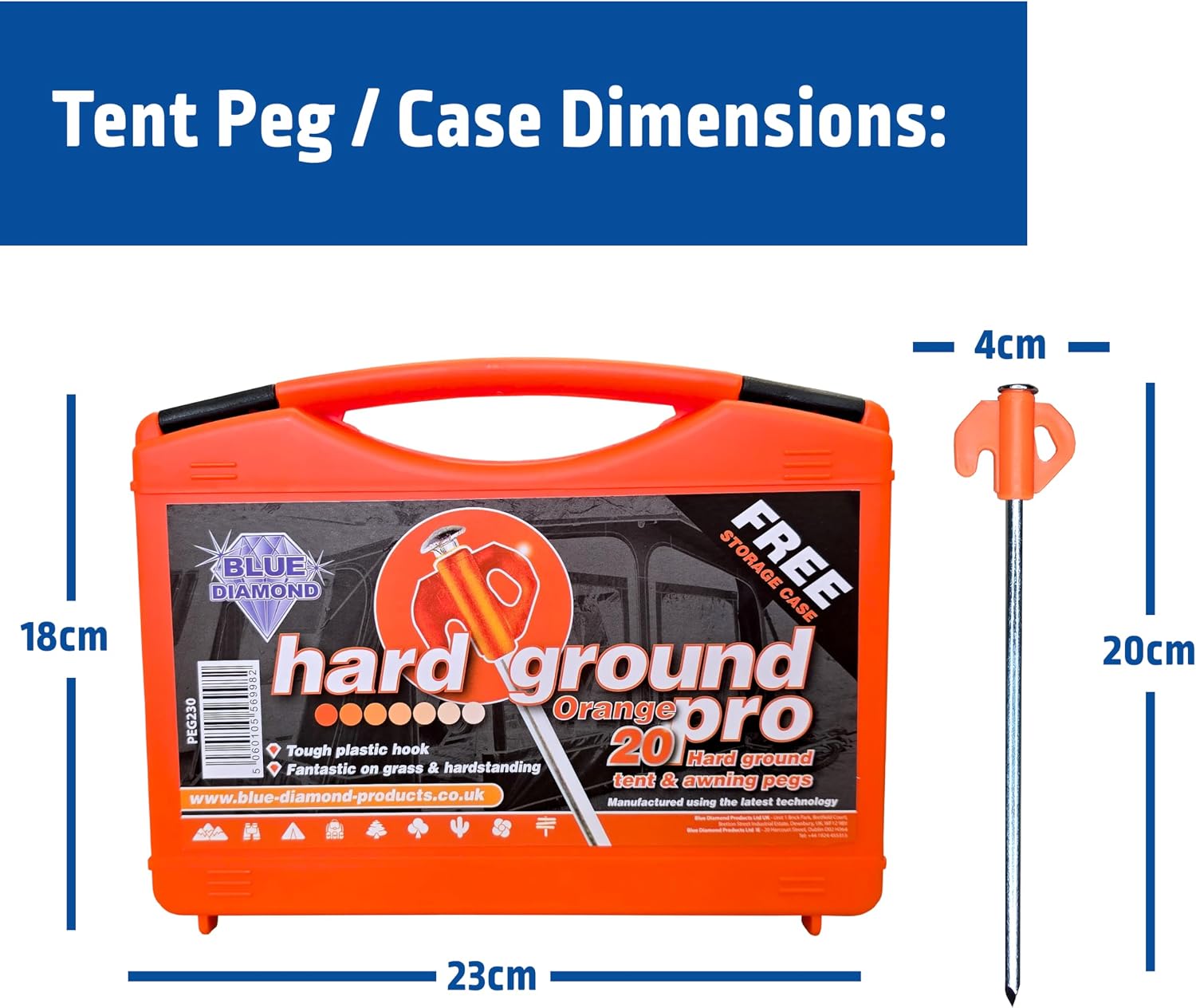 Thumbnail 2 de Blue Diamond Heavy Duty Tent Pegs – 20 Pack (Galvanised Steel) with Carry Case