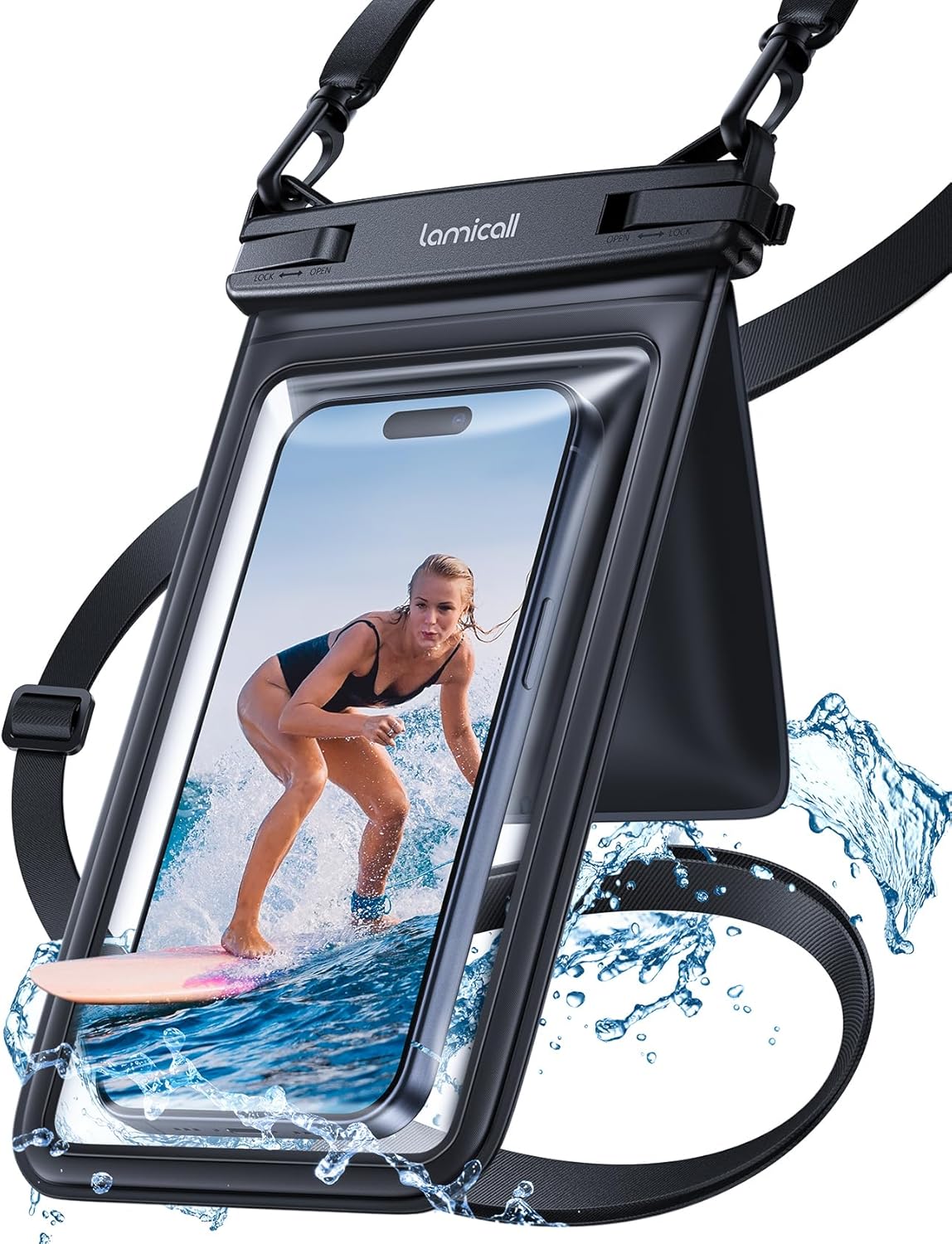 Detalle de Lamicall wasserdichte Handyhülle mit Doppeltaschen-Design – IPX8 Phone Case bis 7,5 Zoll