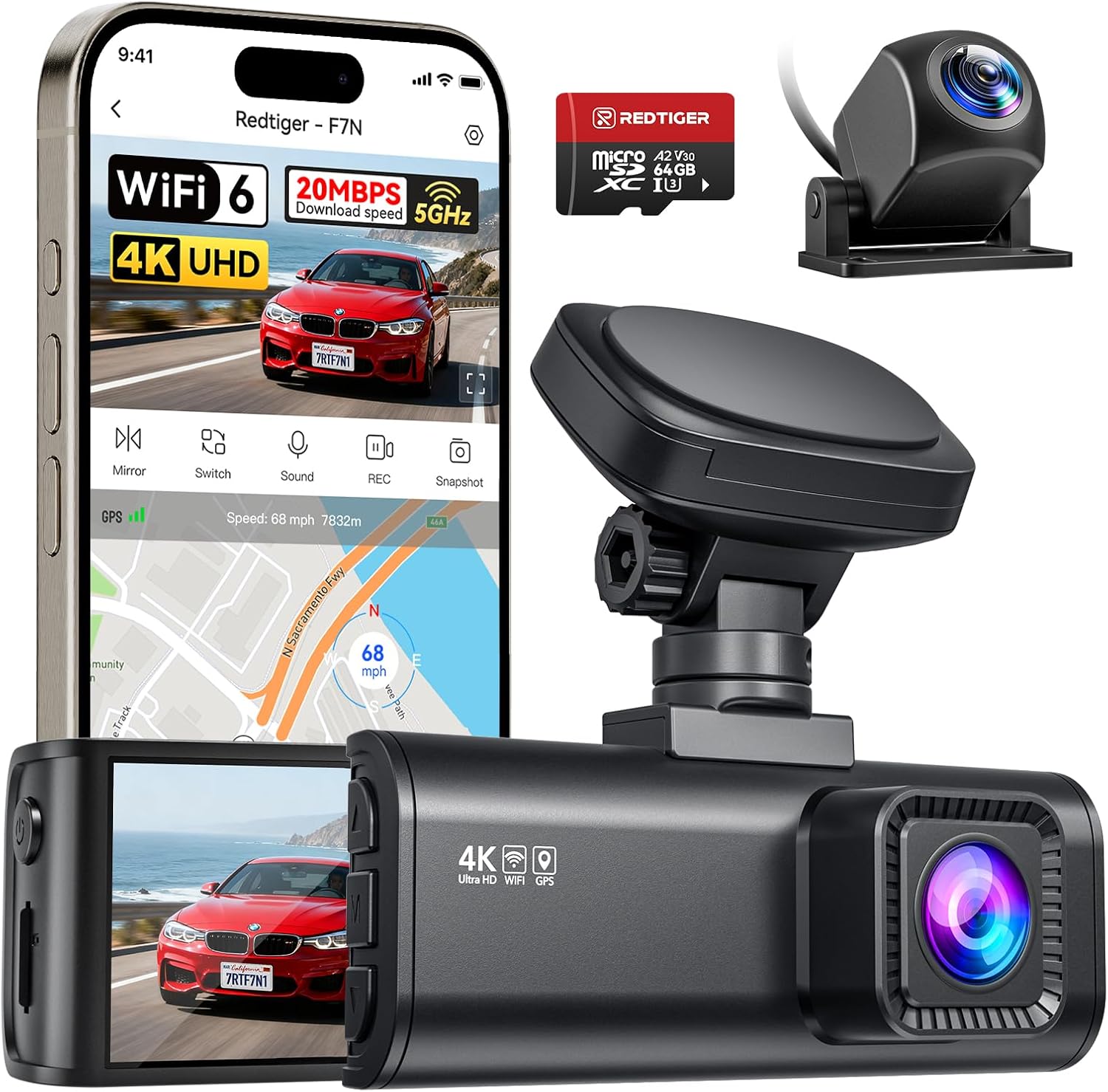 Detalle de REDTIGER F7N 4K Front and Rear Dash Cam with 64GB Card and GPS