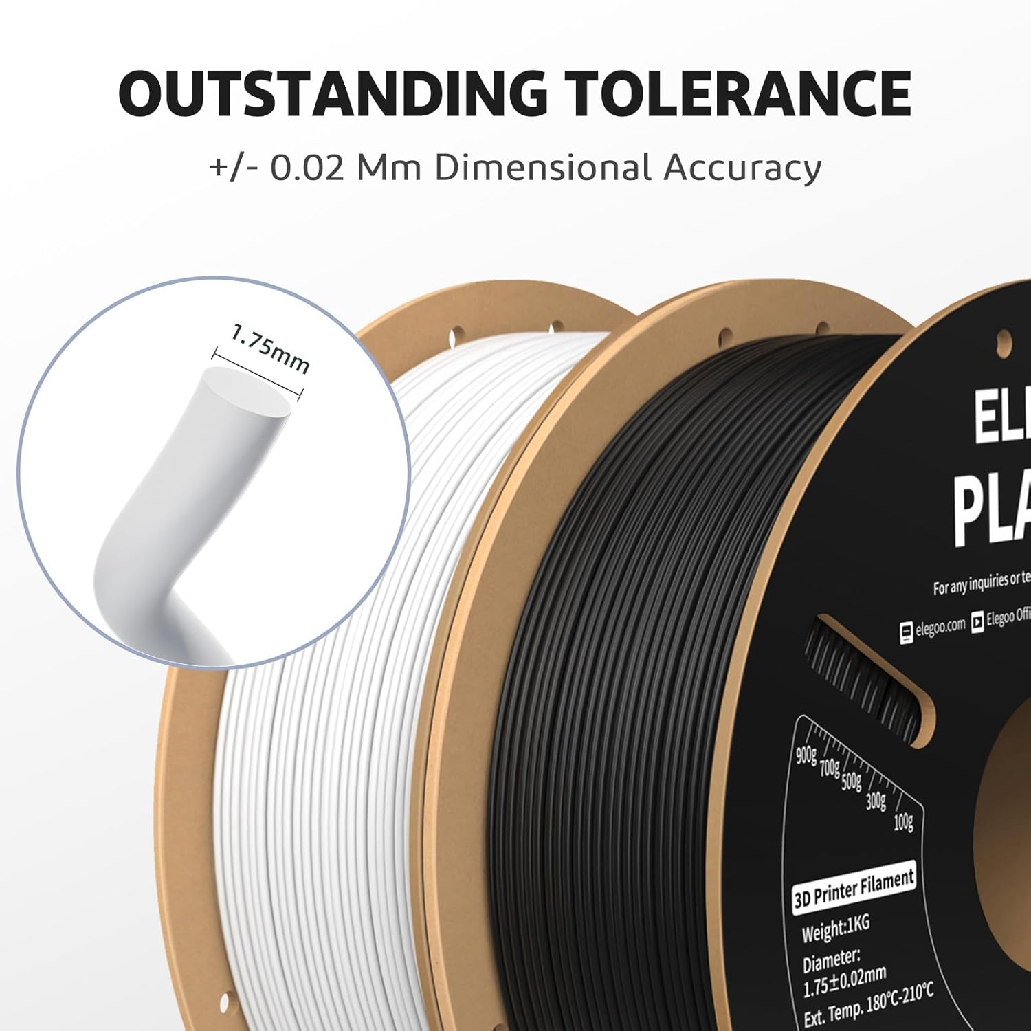 Detalle 2 de ELEGOO PLA PRO 1.75mm Black 1kg Filament – Neatly Wound, Low-Temp Printing with High Dimensional Accuracy