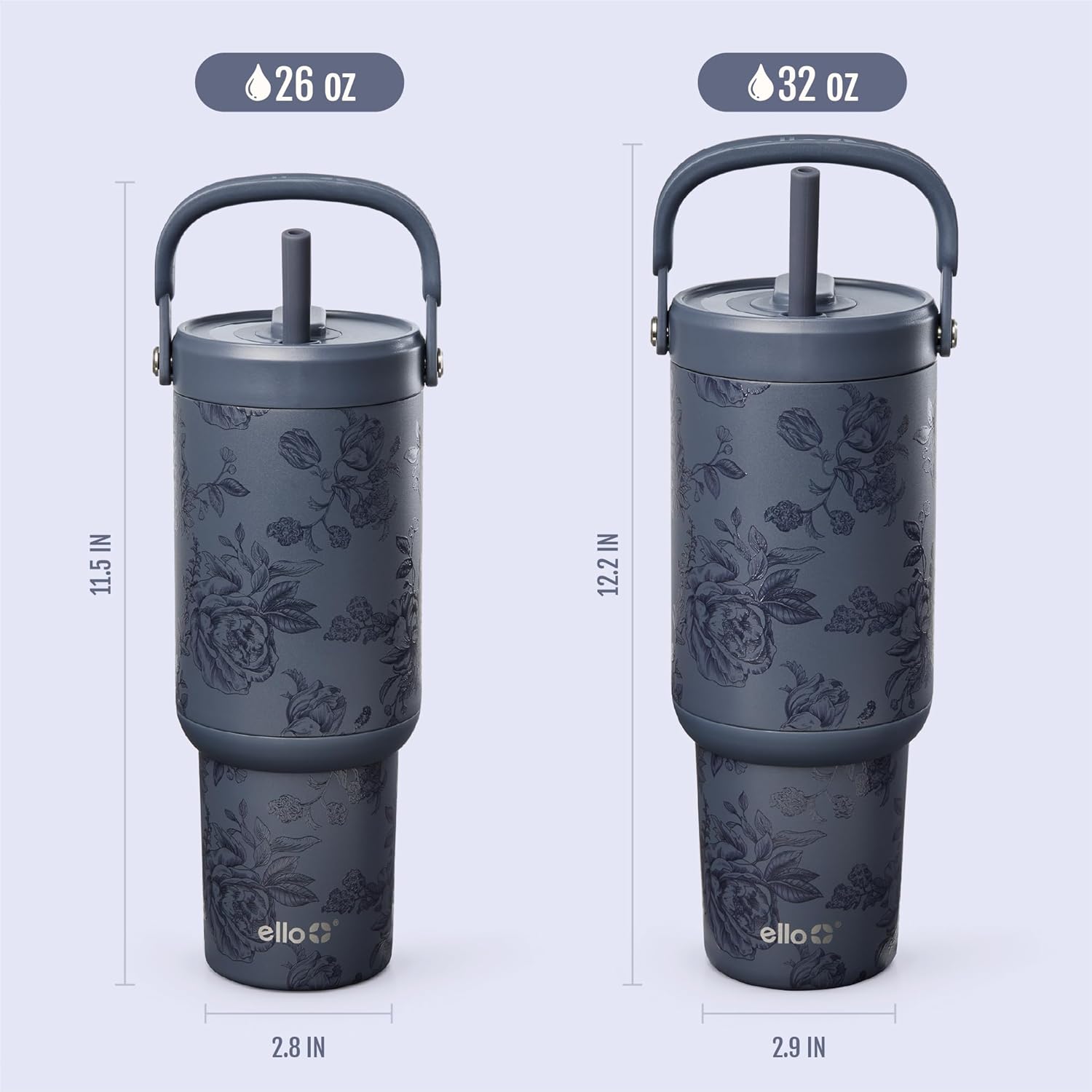 Thumbnail 6 de Ello Oasis Go+ 26oz Tumbler with Top Handle and Retracting Straw (Rose Navy)