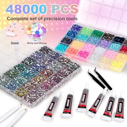 Detalle 2 de CHSEEO 48000Pcs Resin Jelly Rhinestones 48 Colours Nail Gems Bedazzling Kit