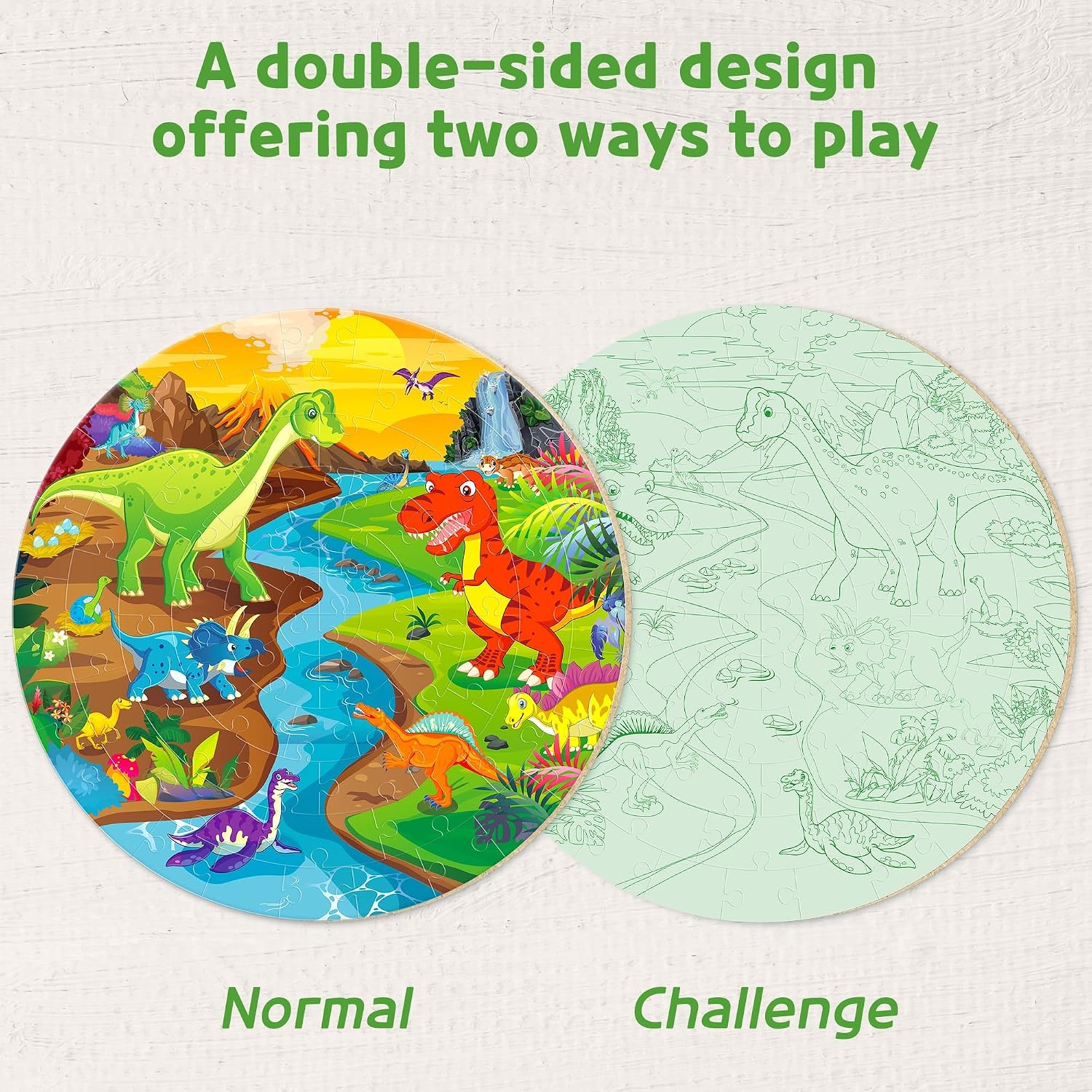 Detalle de SYNARRY SYNP061 Dinosaur Floor Puzzle, 70-Piece Round Jigsaw