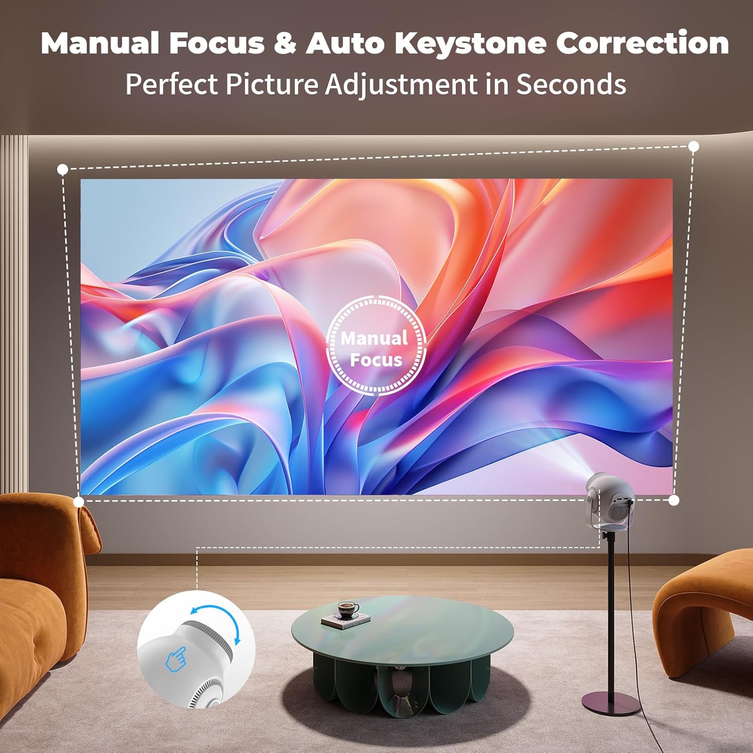 Thumbnail 2 de Mini Projector with 4K & 1080P Support, Android 14 Smart System, 180° Rotatable – Bright White