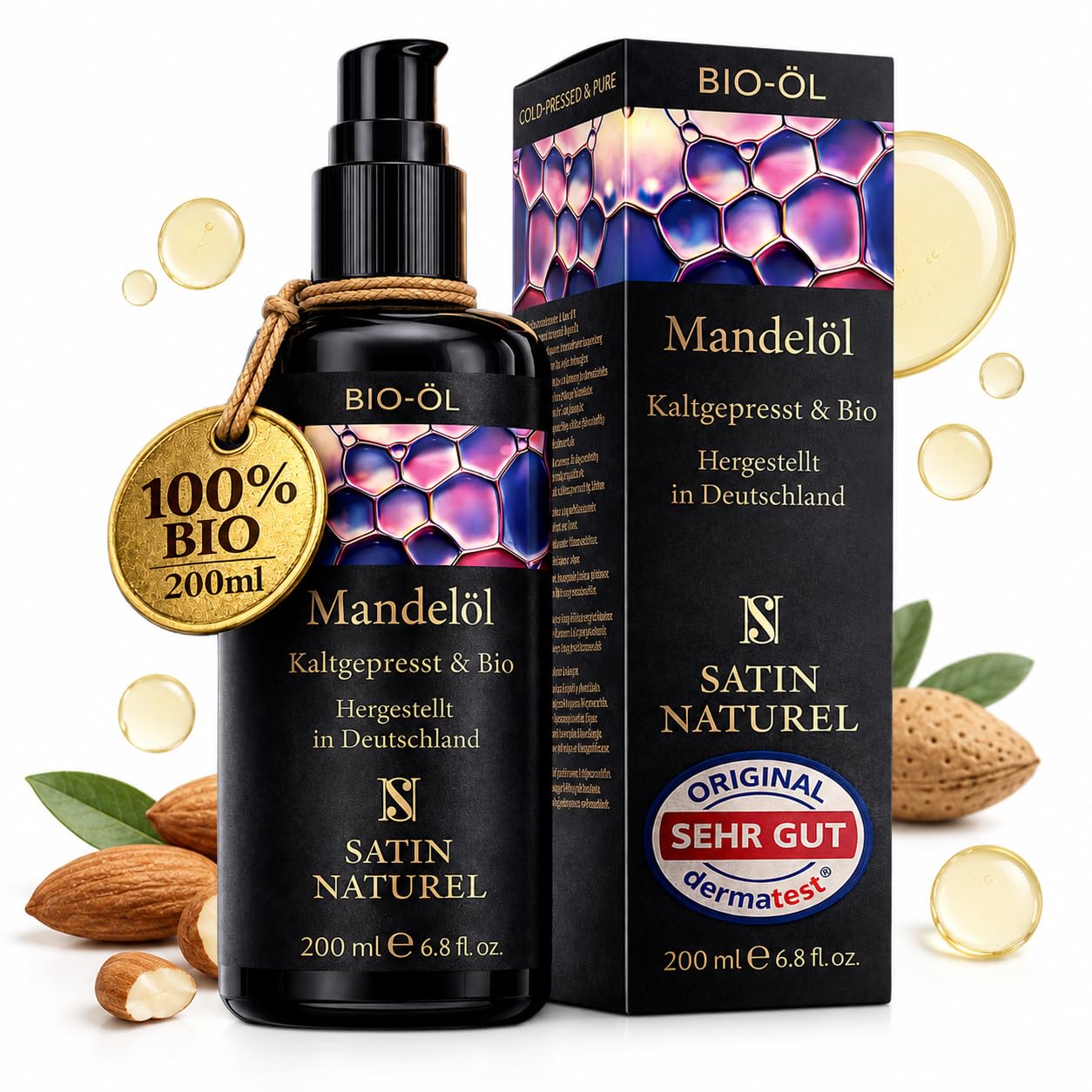 Detalle de Satin Naturel Bio Mandelöl kaltgepresst 200 ml – Haar- und Babyöl
