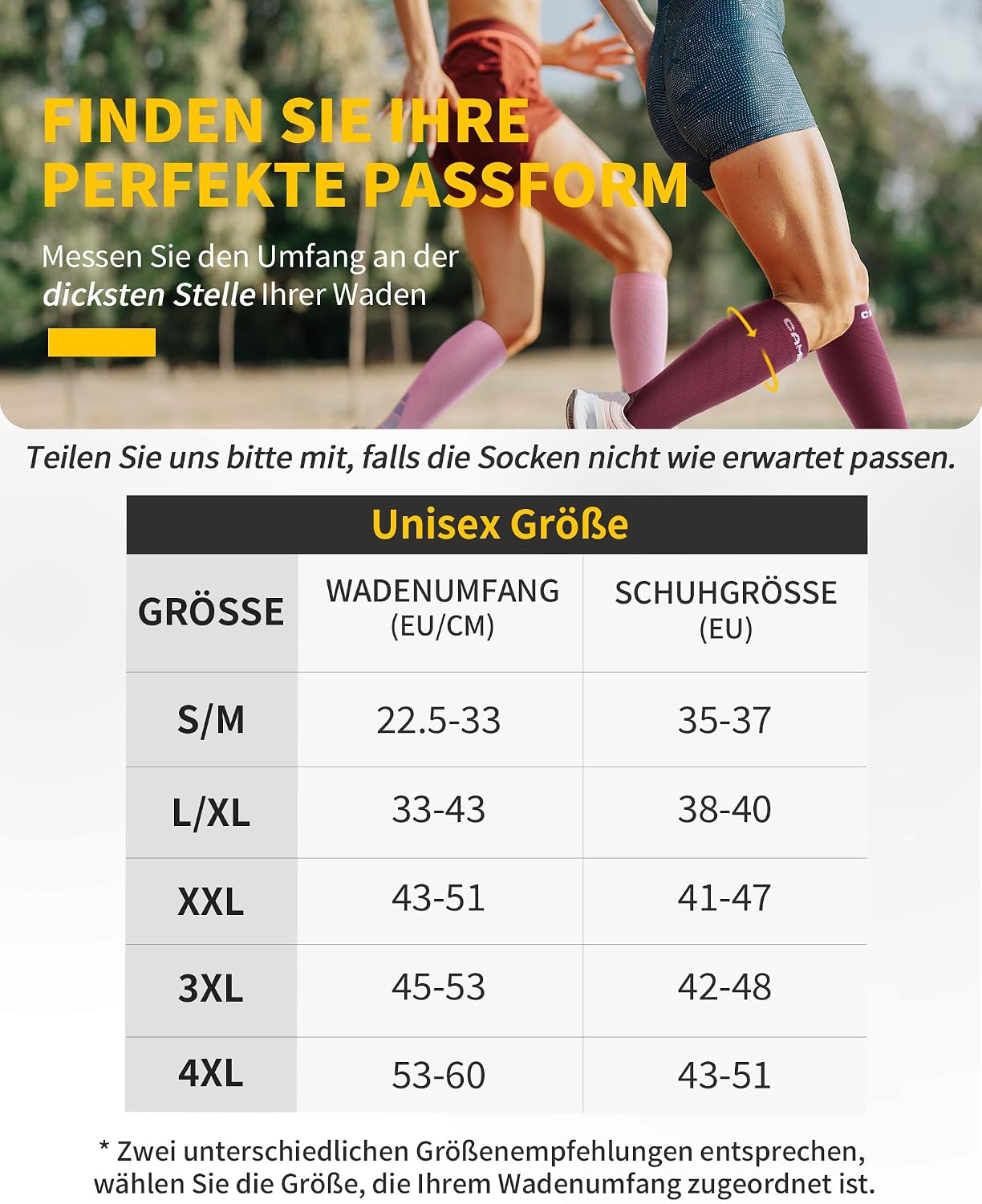Detalle de CAMBIVO Kompressionsstrümpfe (Damen & Herren), 2 Paar – 20–30 mmHg für Lauf-, Sport-, Reise- und Flugtage