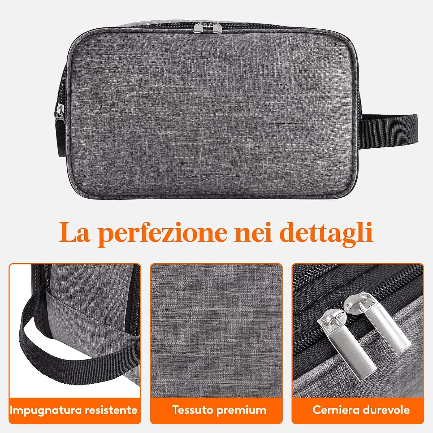 Detalle de Lifewit Beauty Case da Uomo grande grigio con doppia cerniera e scomparti idrorepellenti