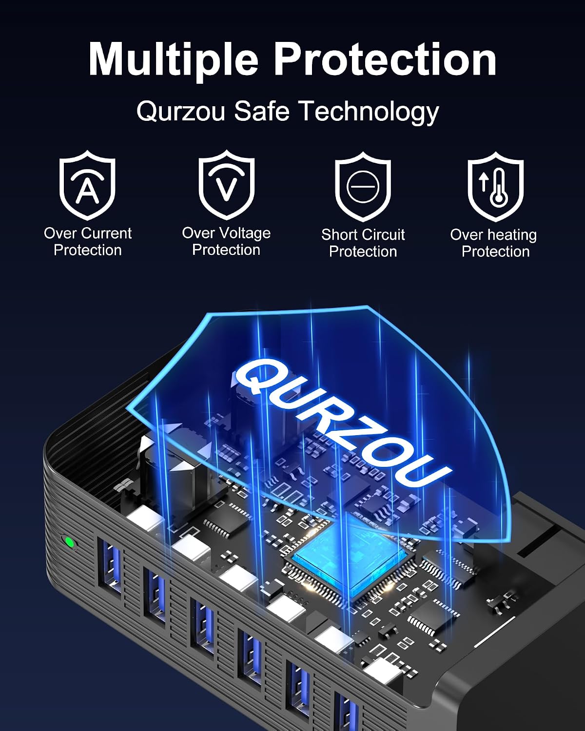 Detalle de Qurzou 25W USB Charger: 6-Port USB Charging Station for Multiple Devices
