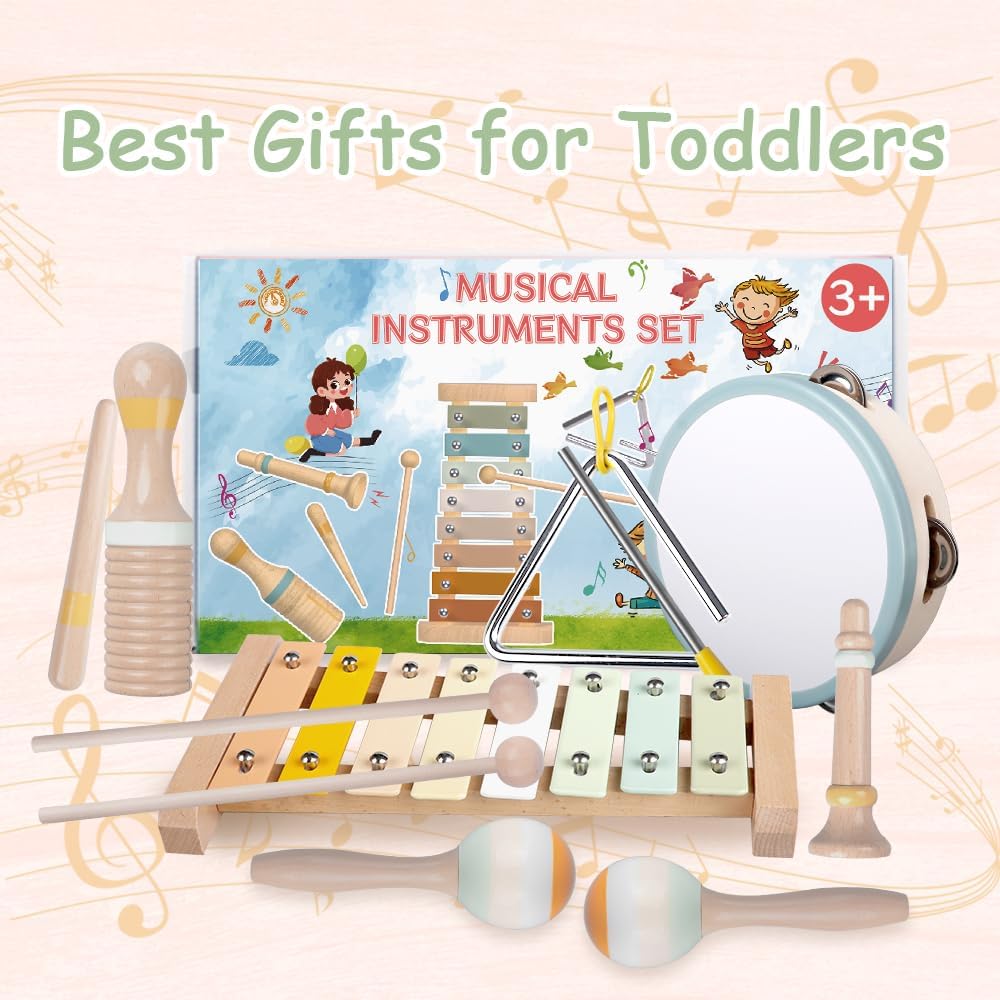 Thumbnail 5 de Baby Musical Instruments Montessori Wooden Toys Set (Neutral Colors) with Xylophone for Toddlers 1–3