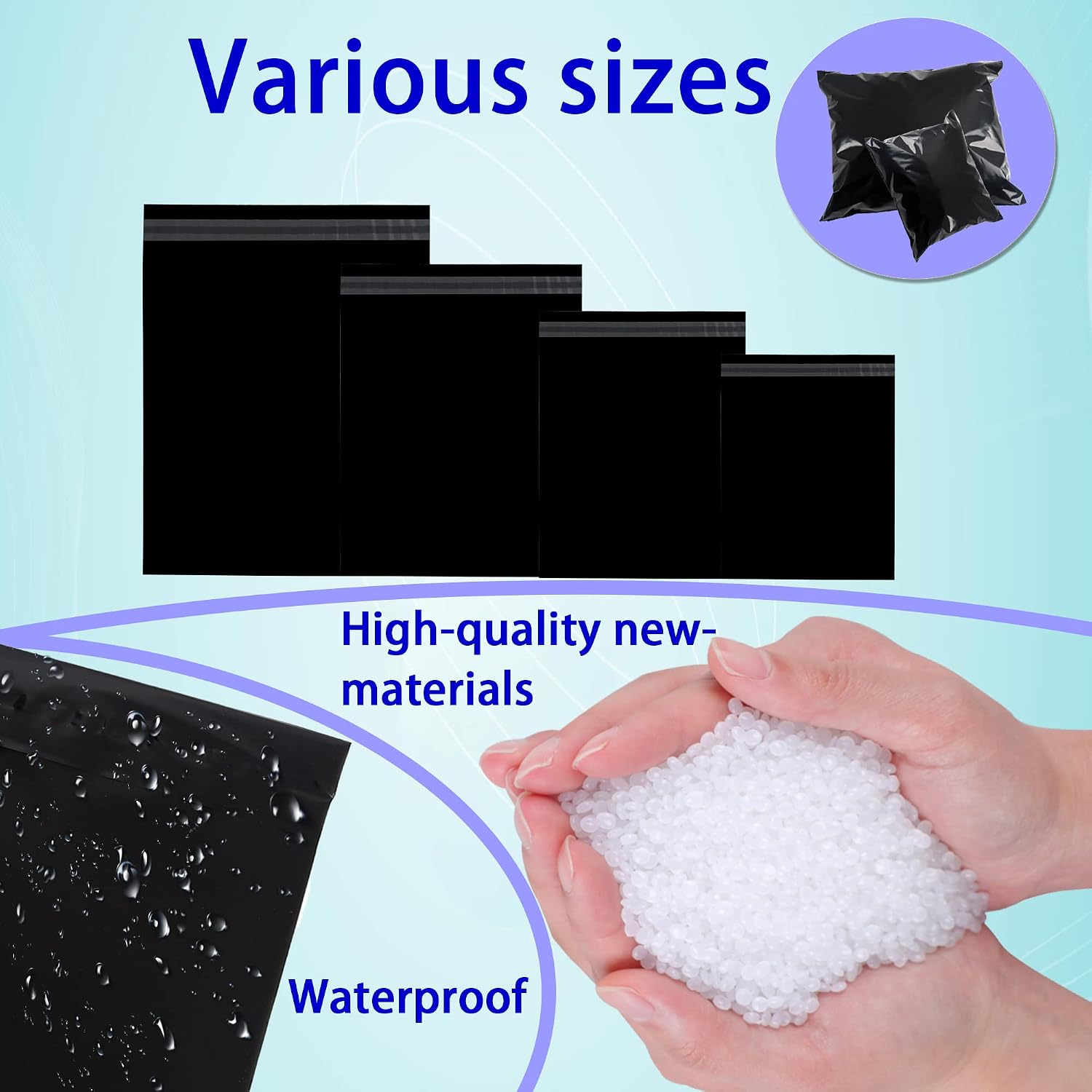 Thumbnail 2 de HVDHYY Black Mixed Postage Bags 100pcs • Self-Seal, Waterproof & Tear-Resistant
