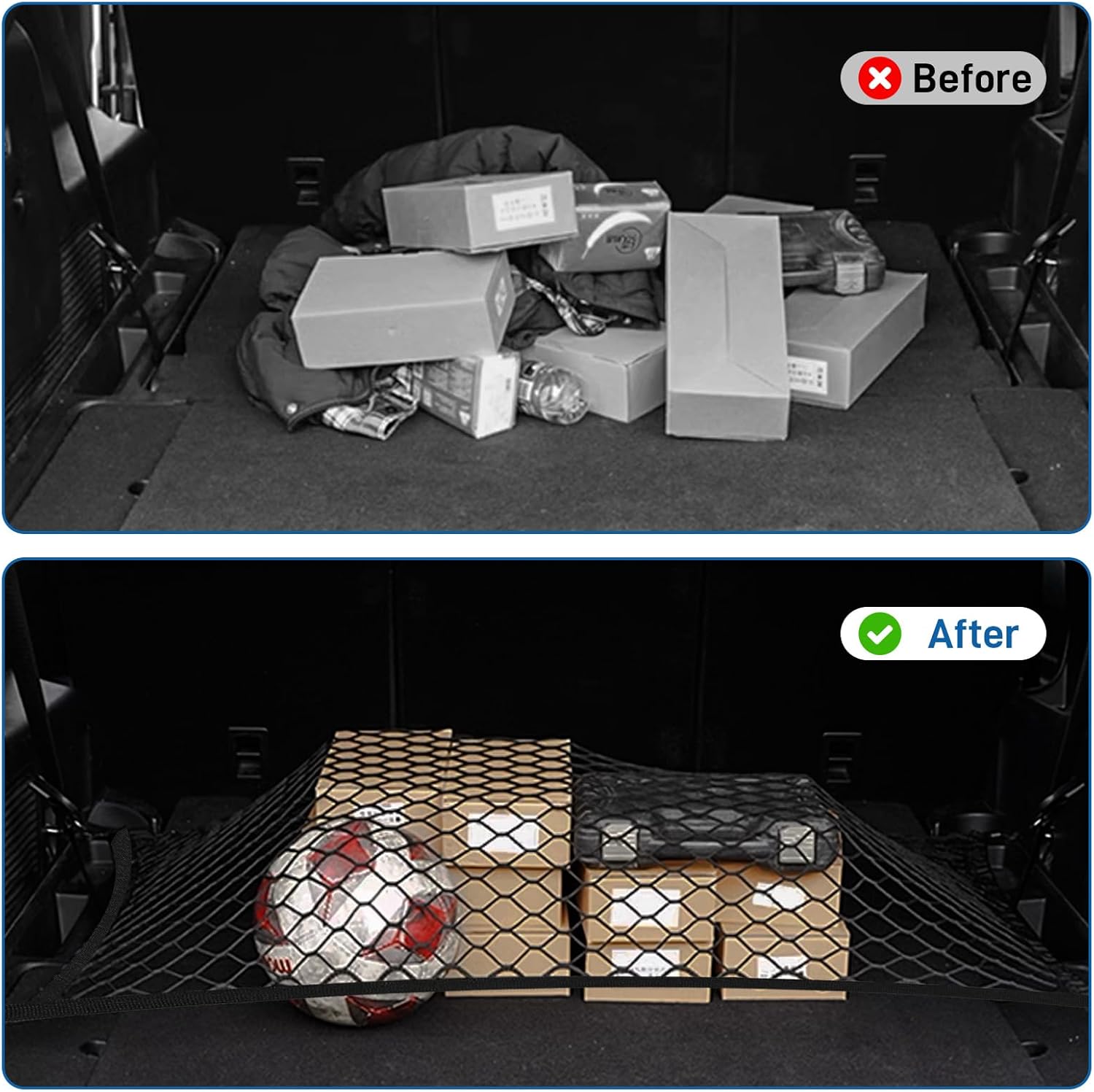 Thumbnail 4 de Yimomoyi Cargo Net 80x60cm – Elastic Nylon Baggage Net for Car Boot, Trunk, SUV, with 4 Hooks