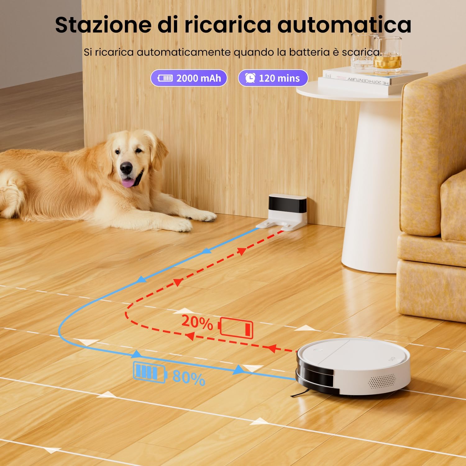 Thumbnail 5 de OKP K5: Robot aspirapolvere 2500Pa con telecomando, Wi‑Fi, Alexa e lavaggio, sottile 7,8 cm