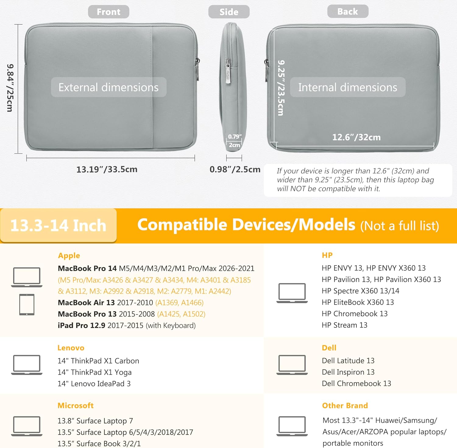 Detalle de HYZUO Laptophülle Set 13,3 Zoll Stein Grau