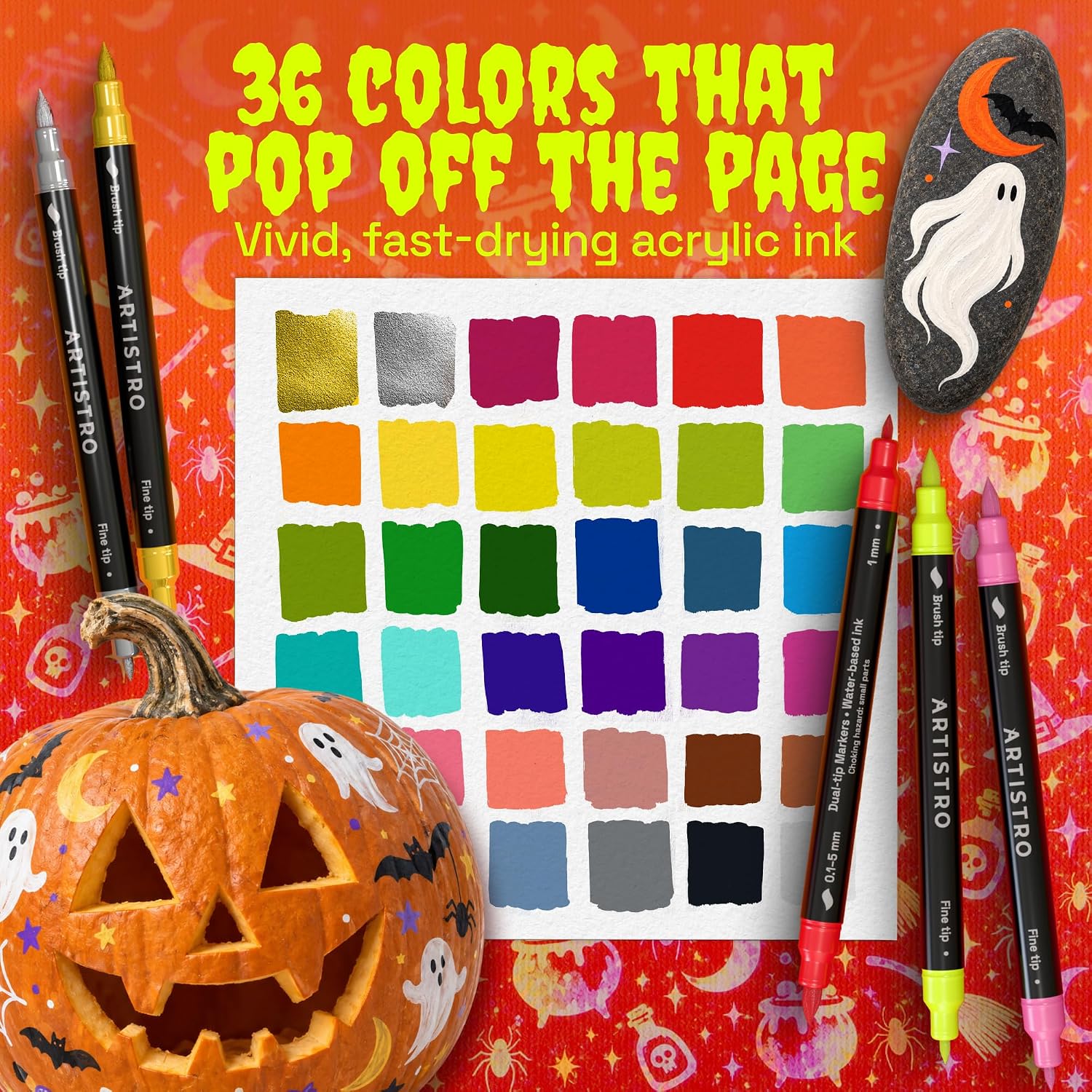 Thumbnail 1 de Artistro ARTISTRO 36 Acrylic Paint Markers (Dual-Tip Brush + Fine) for Fabric, Glass, Wood & DIY