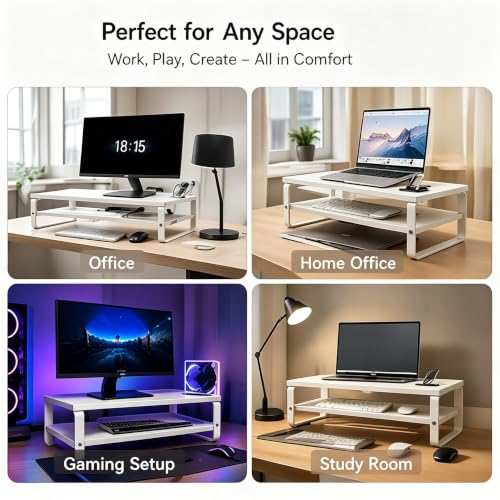 Detalle de DOMSHOCT Monitor Stand Riser with Phone Holder — 2 Tier Ergonomic Desk Accessory