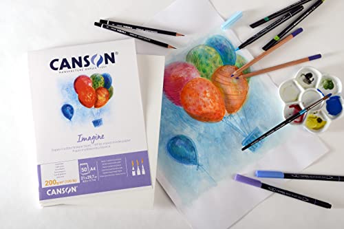 Thumbnail 2 de Canson Imagine Papel Mixed Media A4 200 g, 50 Hojas – Blanque natural, encolado por el lado corto