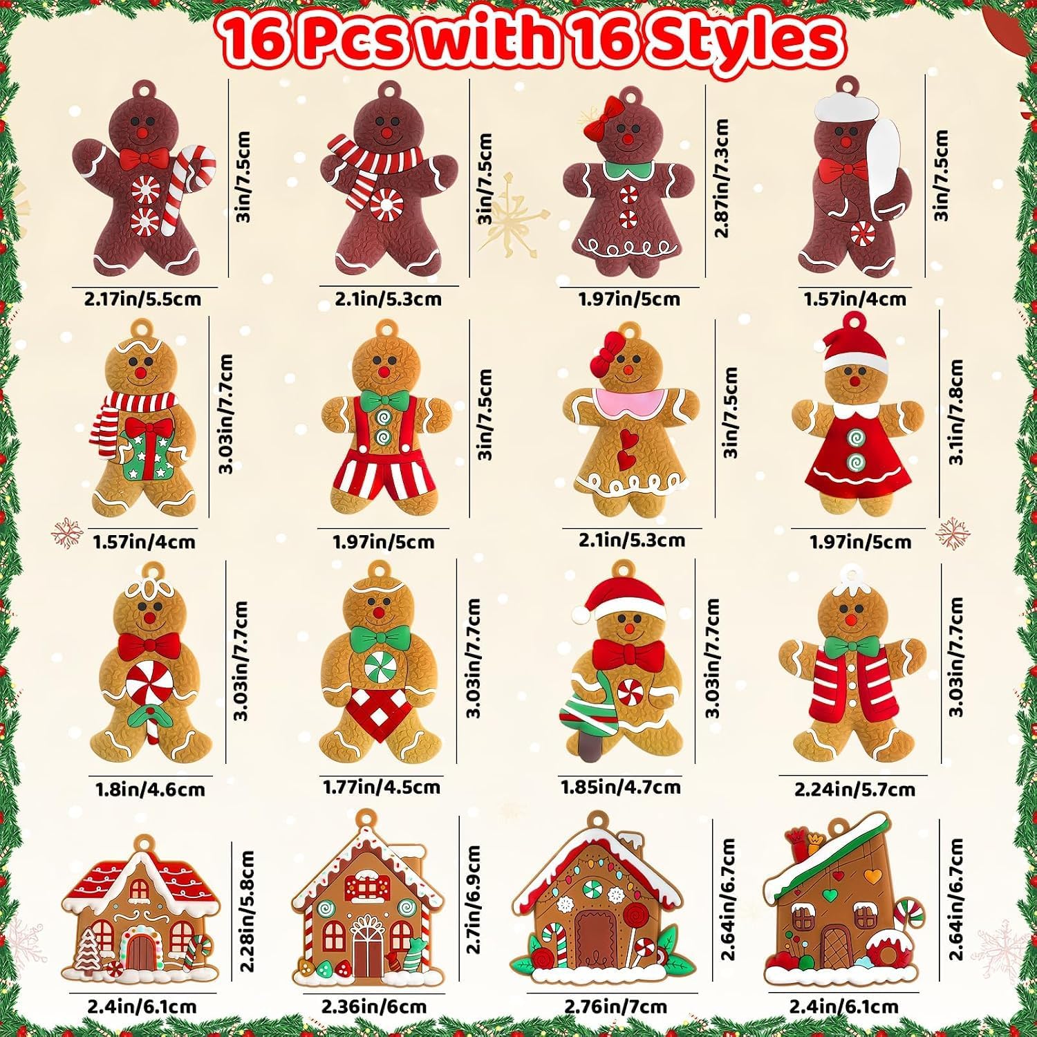 Detalle de Kockuu Gingerbread Christmas Ornaments, 3-Inch