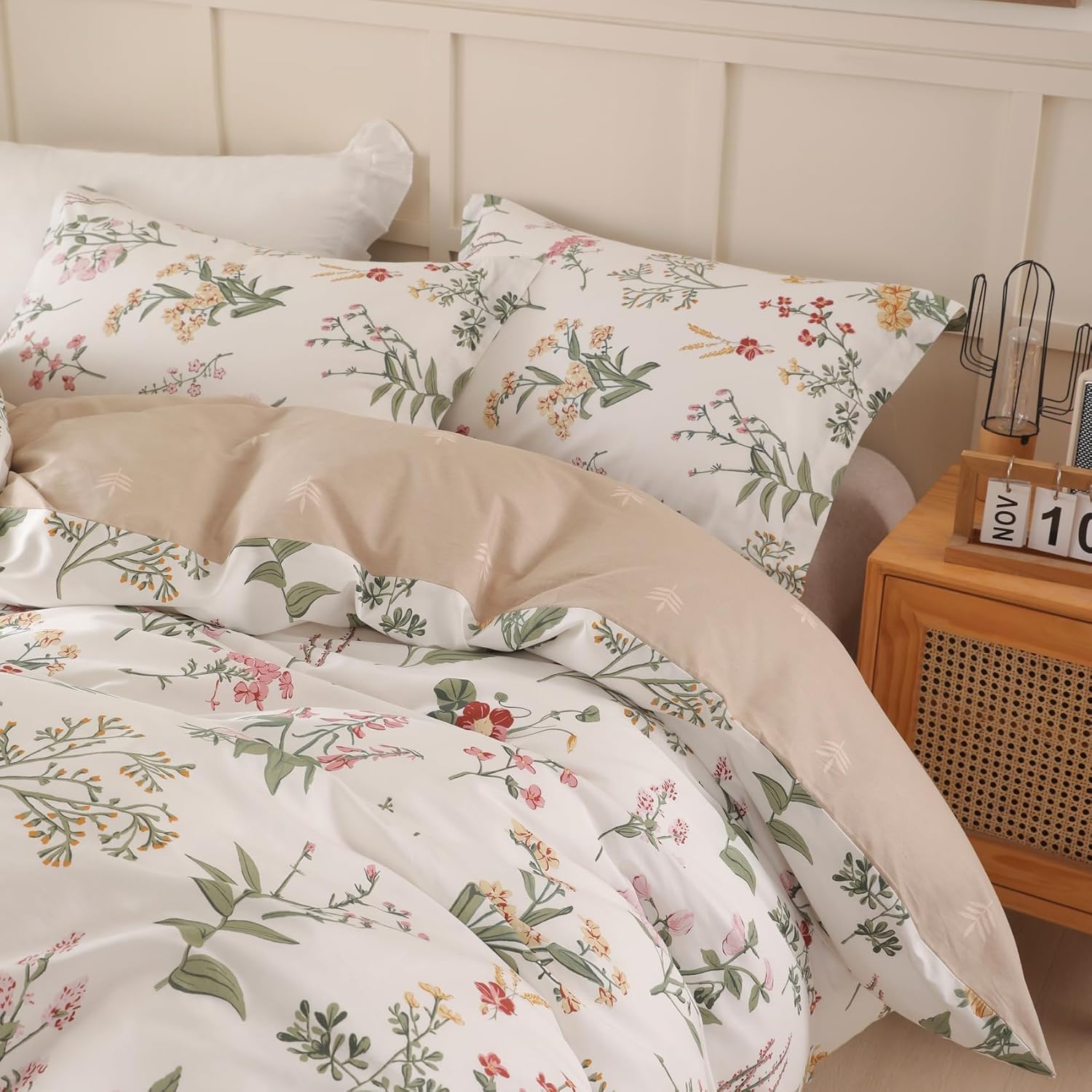 Detalle 2 de OAITE King 3-Piece Cotton Duvet Cover Set, Floral, 400 Thread Count
