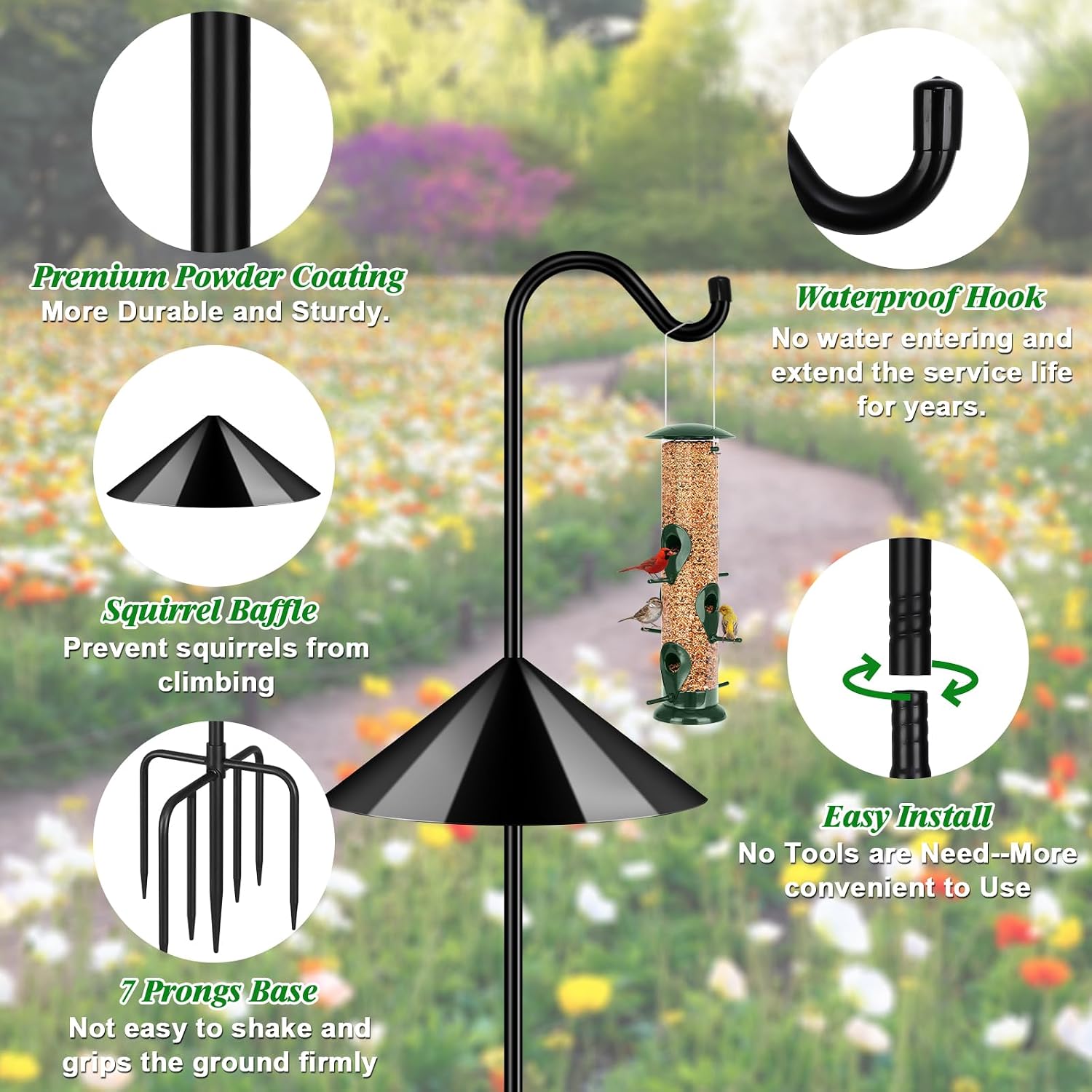 Detalle de FEED GARDEN LX-7MYGSSZ-108IN-1 Bird Feeder Pole with Baffle and 7-Prong Base