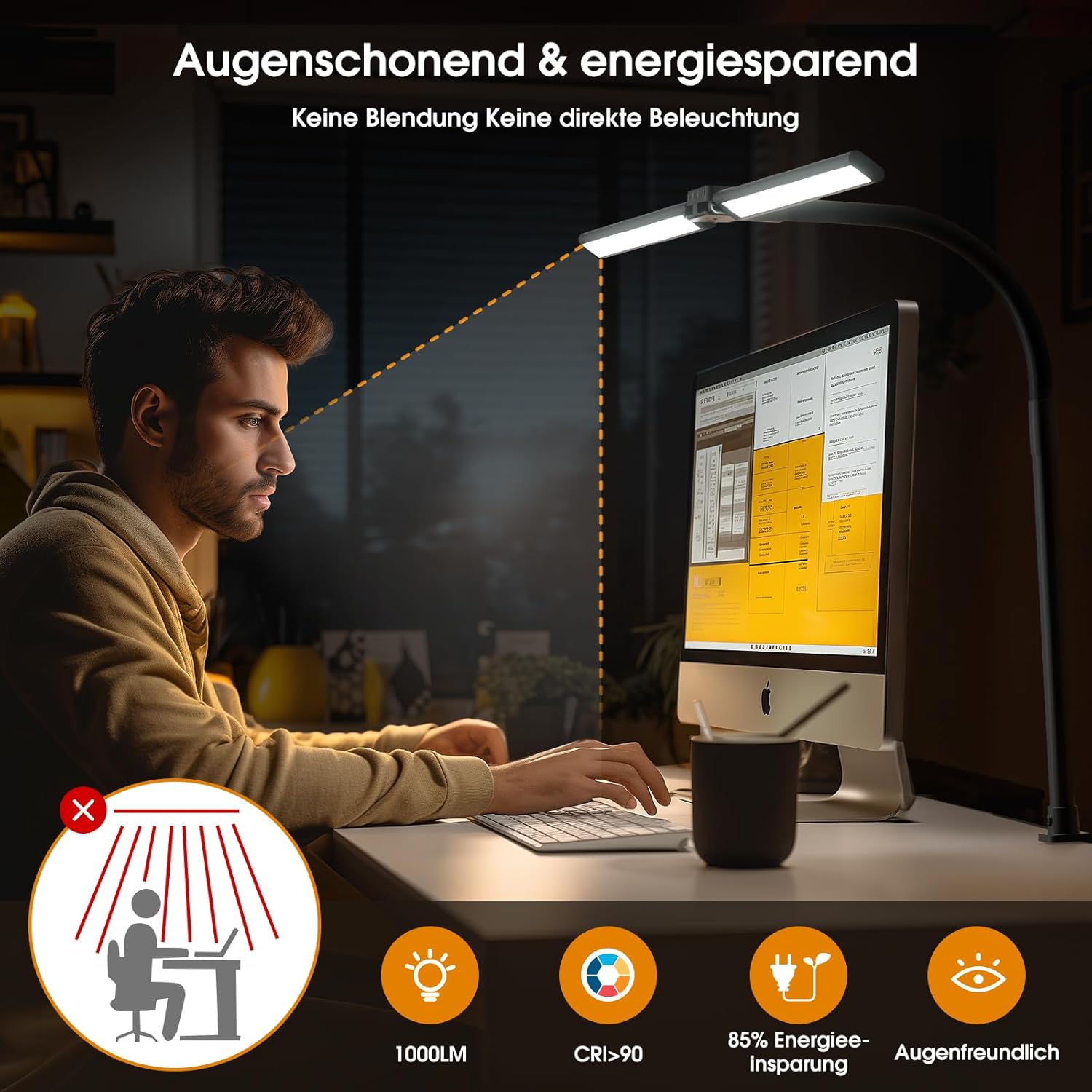 Thumbnail 6 de SIBRILLE LED-Schreibtischlampe mit Doppelkopf, dimmbar & klemmbar (Schwanenhals), Schwarz