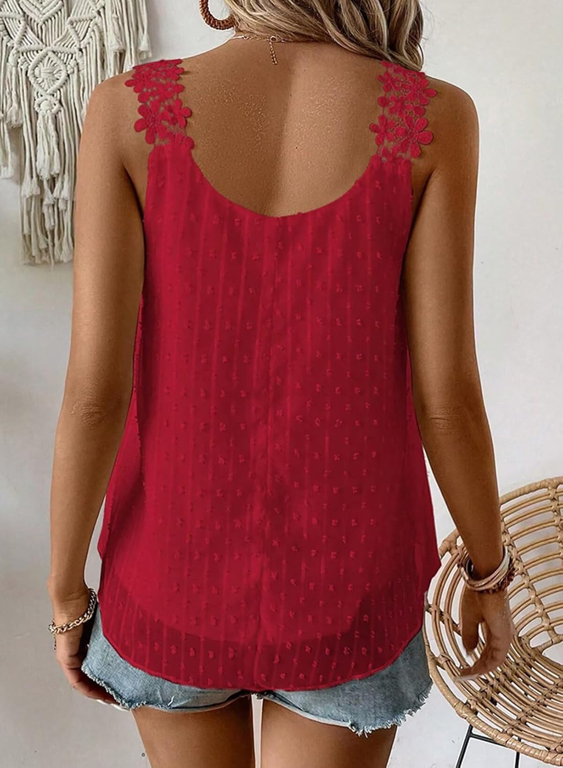 Thumbnail 2 de Womens Tank Tops Flowy Sleeveless Summer Boho Tank Top for Women Casual Crewneck Strap Lace Camisole Shirts