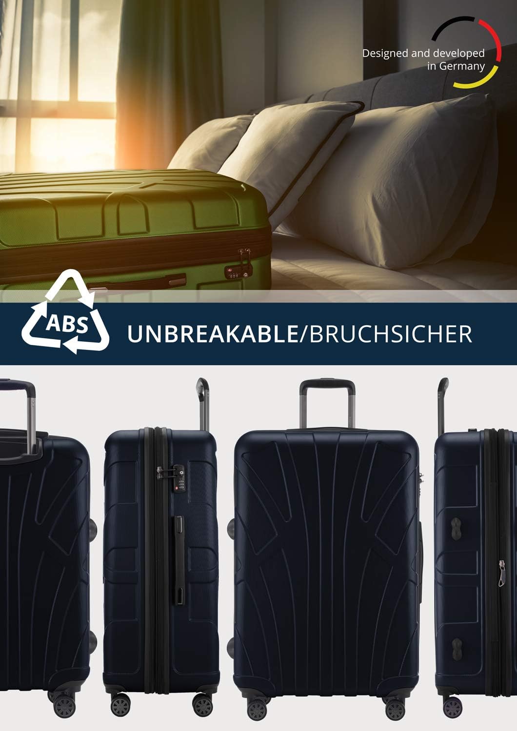 Detalle de Suitline Großer Hartschalen-Koffer 76 cm – TSA-Kombi, ABS matt, Dunkelblau, 96–110 L