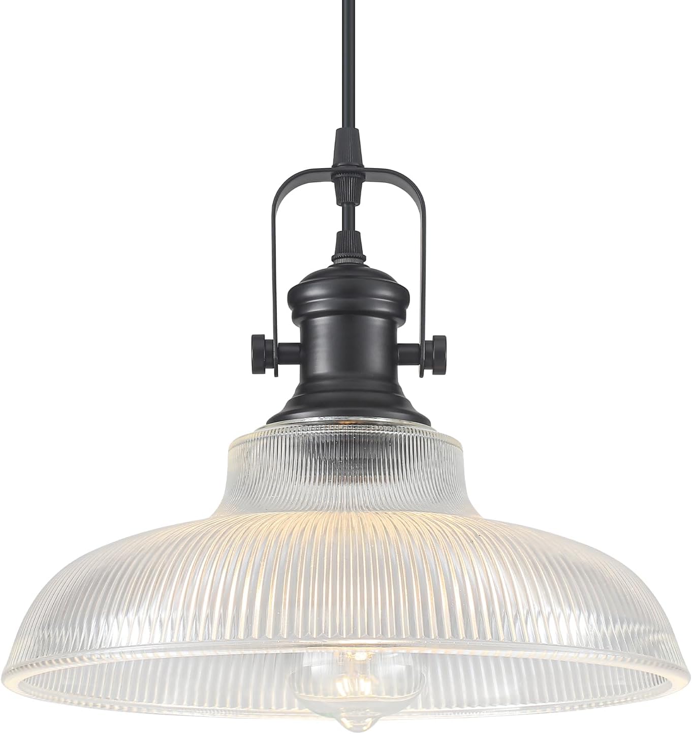 Detalle de COTTMIC SGP-Glass-Black-1p Black Ribbed Glass Pendant Light, Adjustable 66in Cord